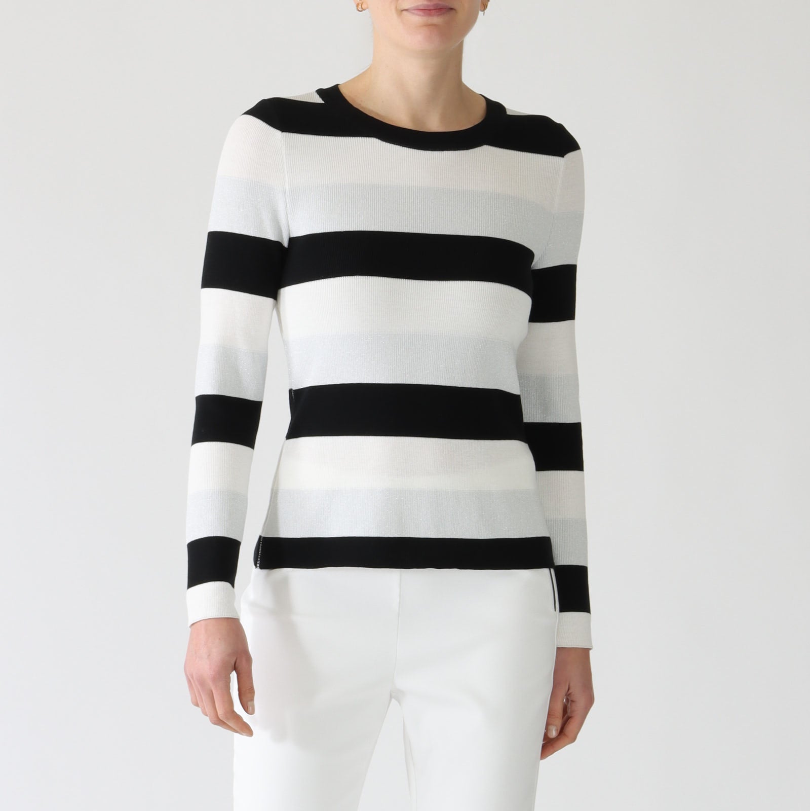 Black & Wide White Stripe Knit Sweater