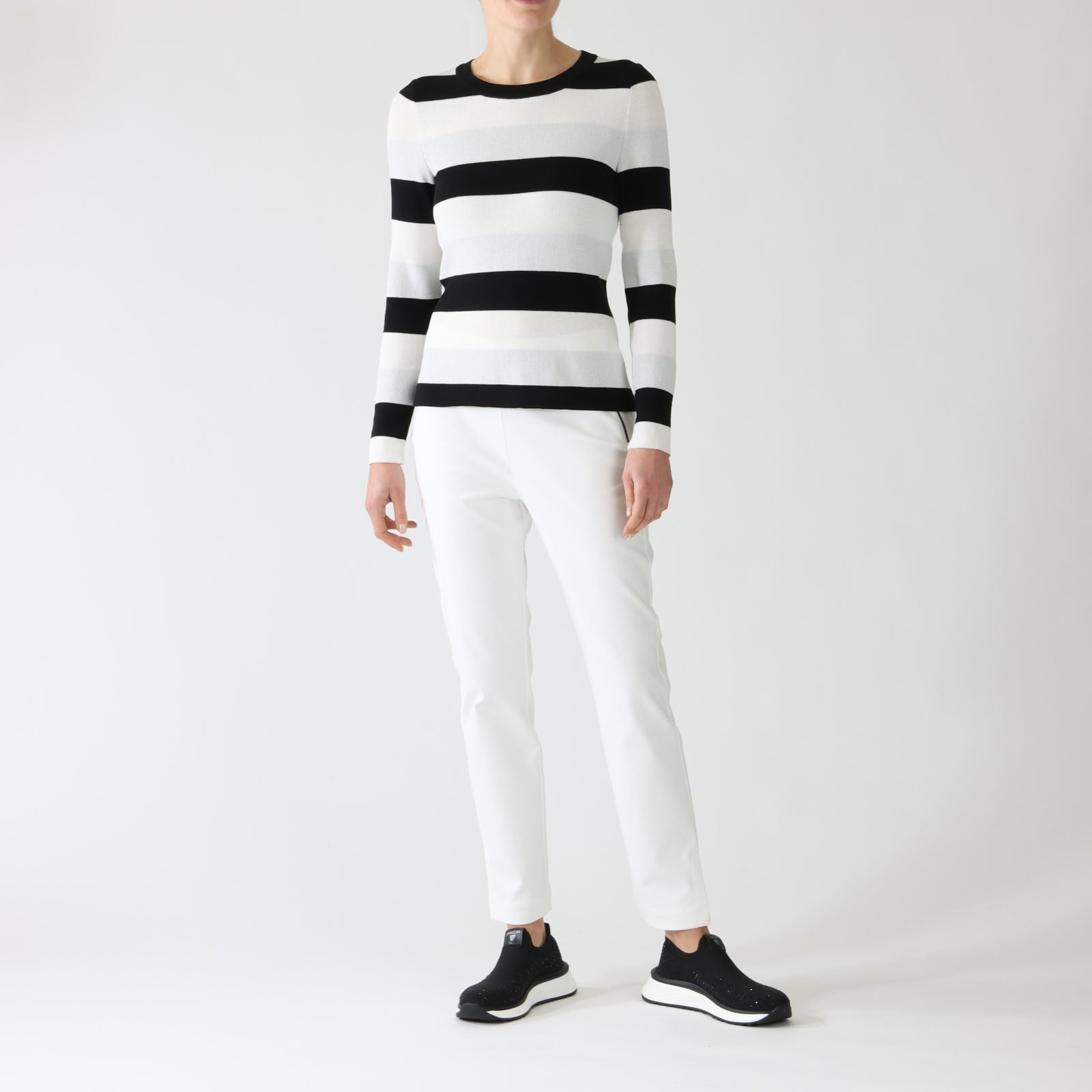 Black & Wide White Stripe Knit Sweater