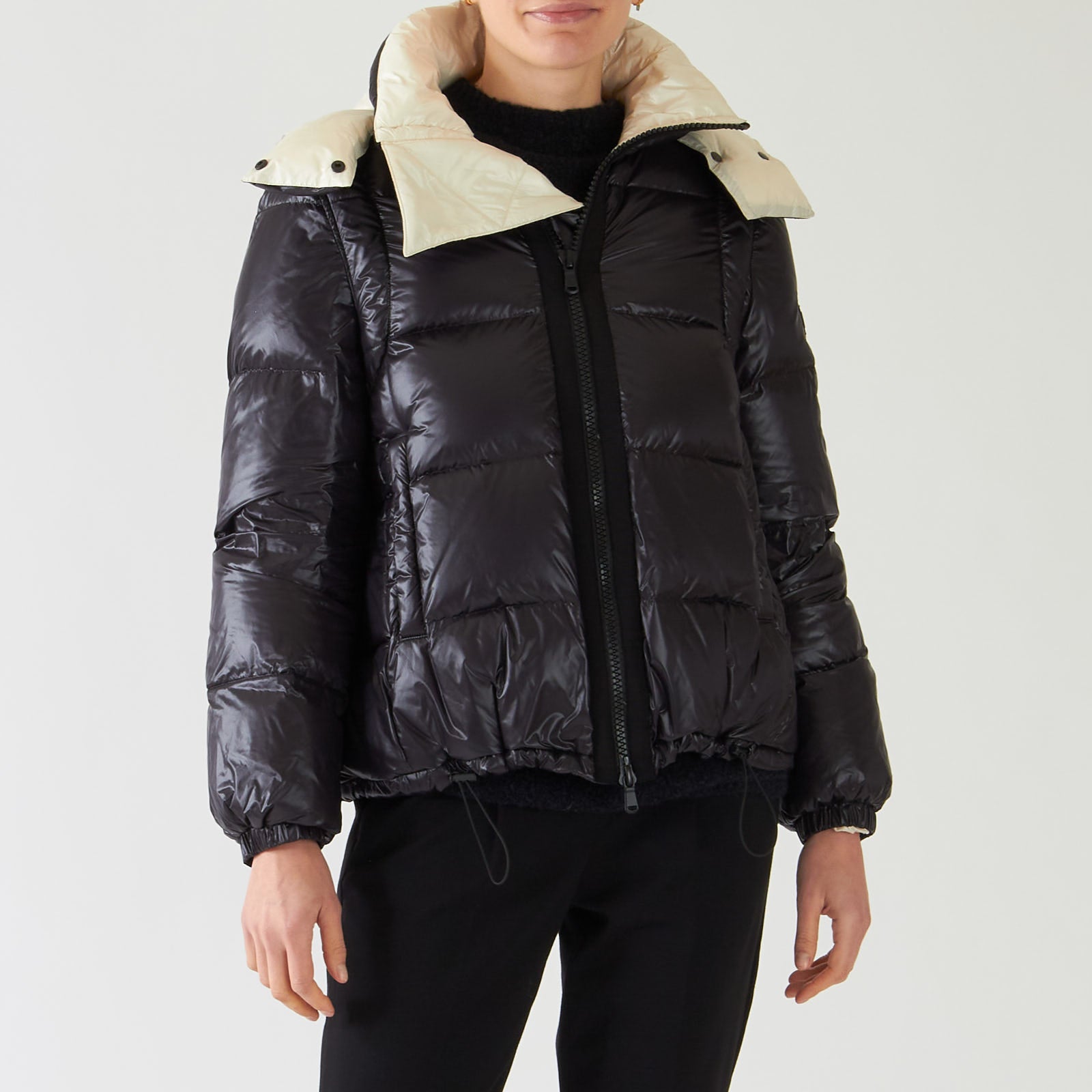 Black and Cream 2 In 1 Puffer Jacket