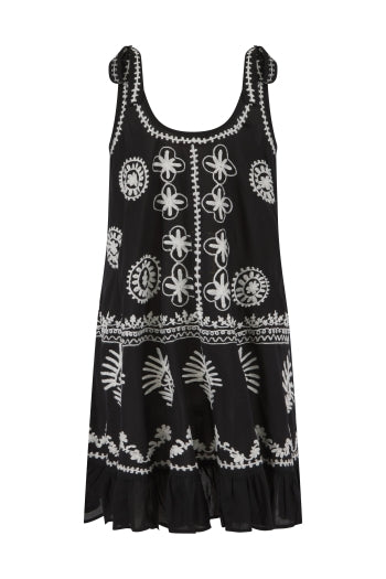 Black and Pearl Remi Embroidered Mini Slip Dress