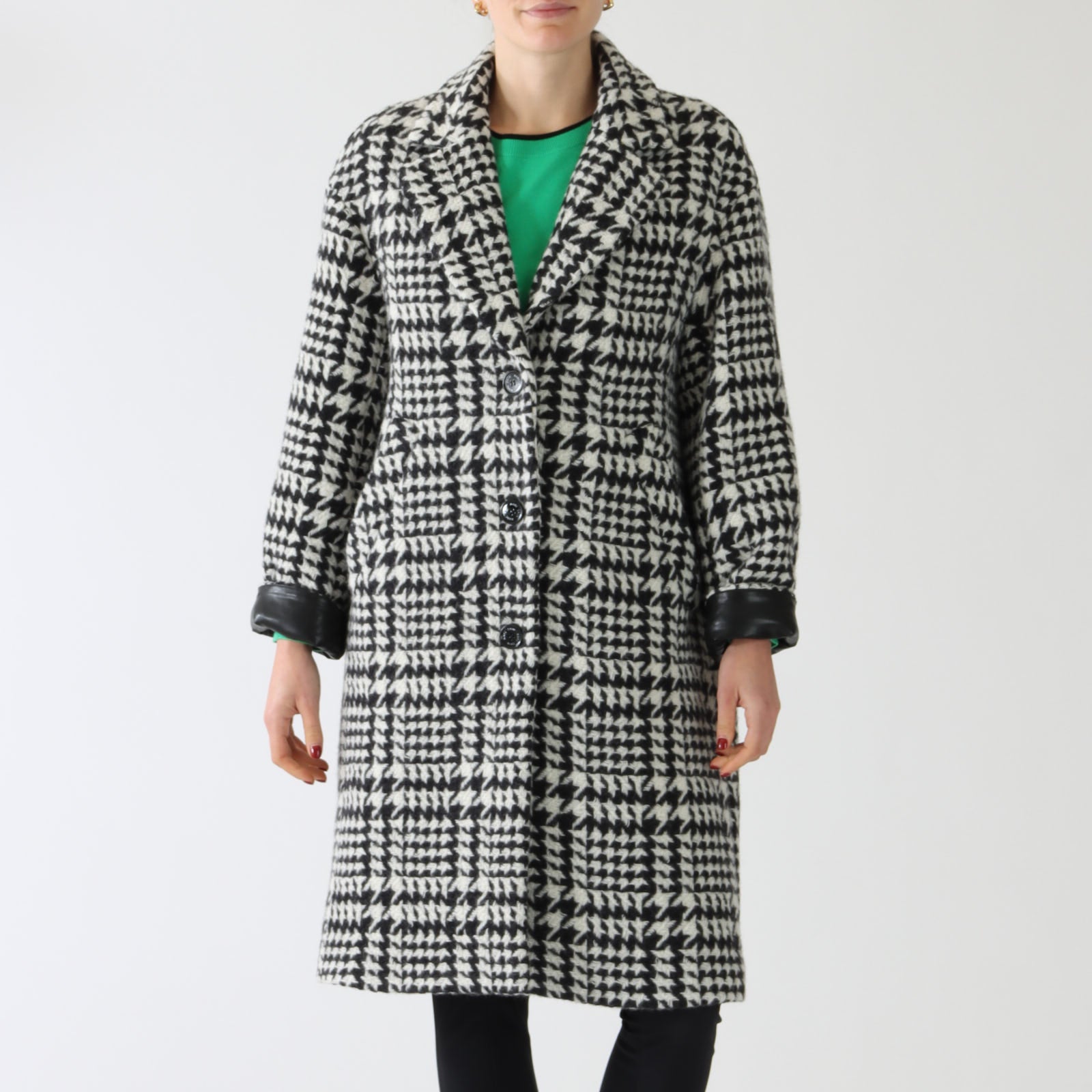 Black and White Chickcheck Print Wool Coat