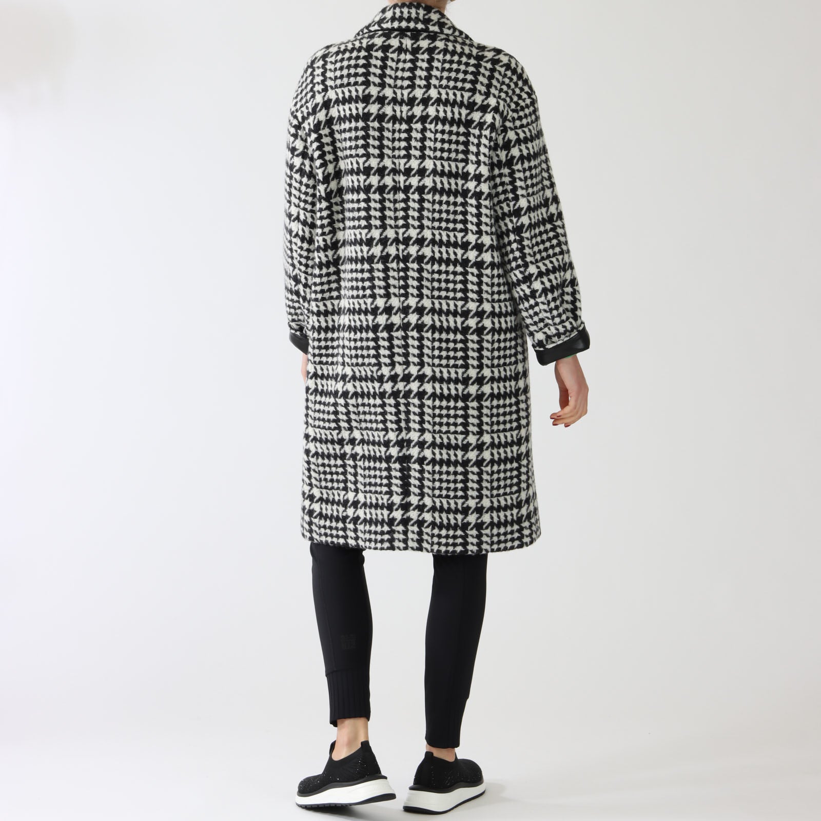 Black and White Chickcheck Print Wool Coat