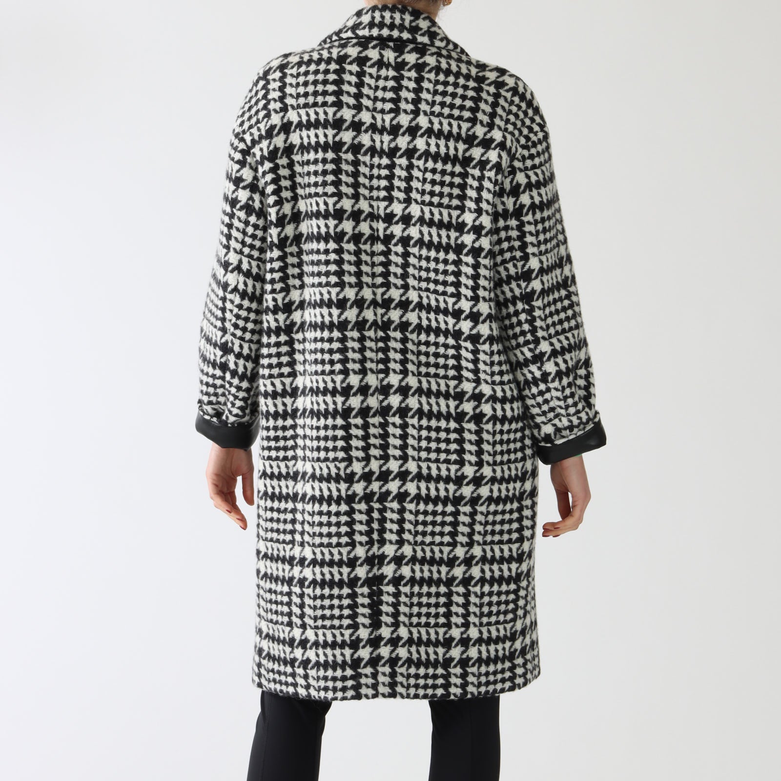 Black and White Chickcheck Print Wool Coat