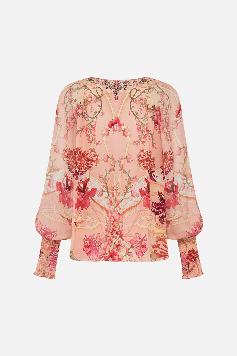 Blossom And Brushstrokes Shirred Cuff Blouse