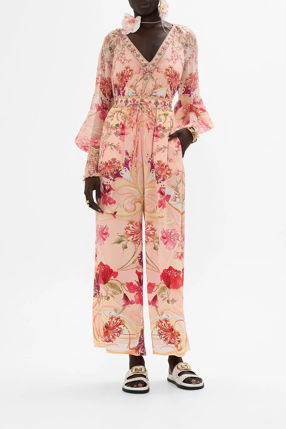 Blossoms And Brushstrokes Wide Leg Pants