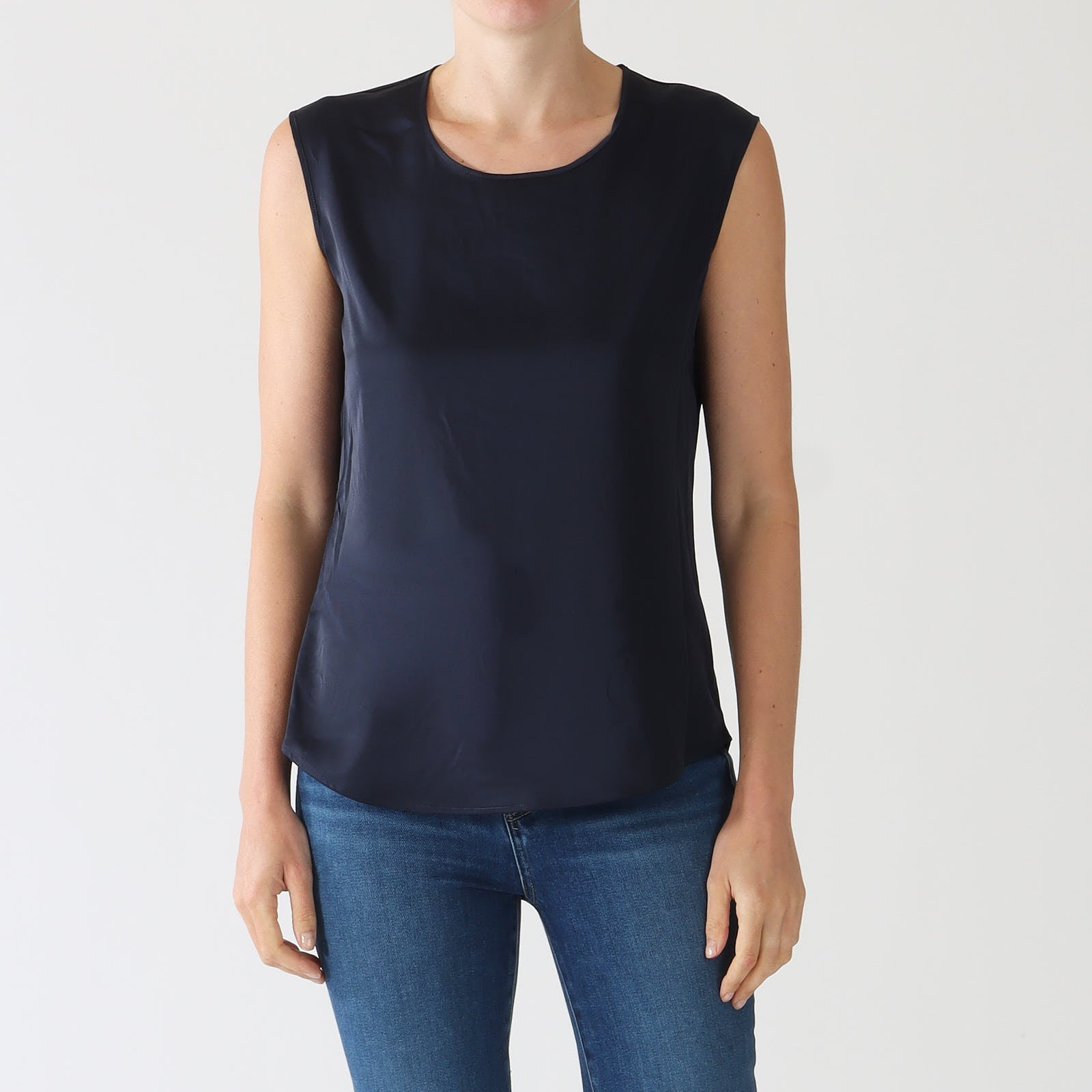 Blu Satin Style Sleeveless Top