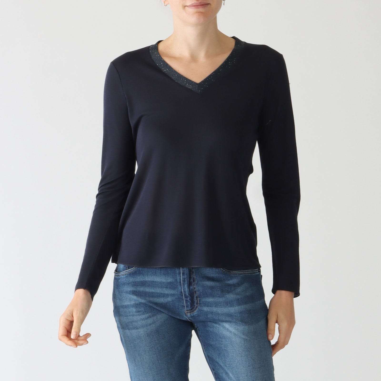 Blu Sequin Embellished V-Neck T-Shirt