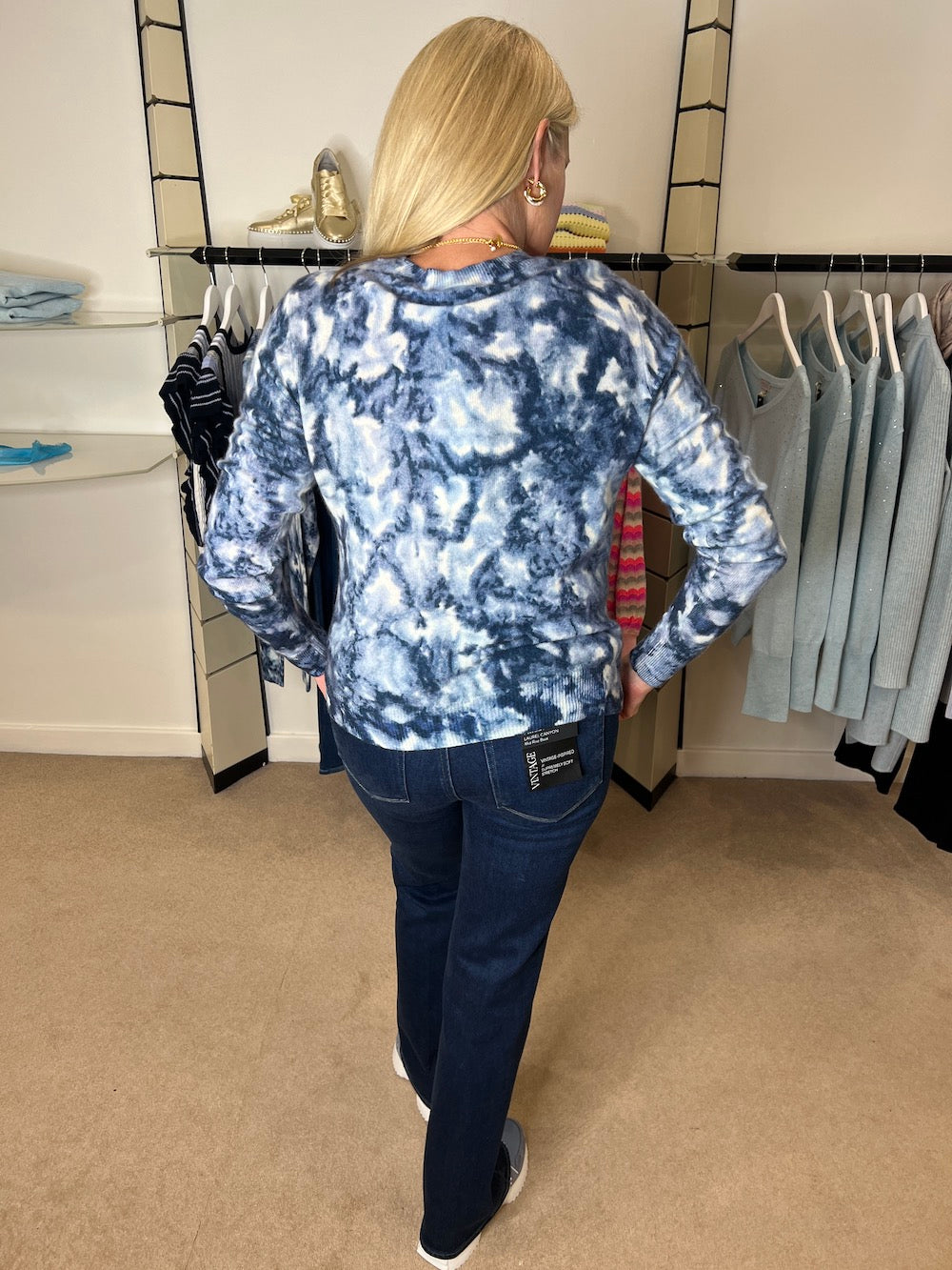 Blue Combo Floral Print Cashmere Sweater