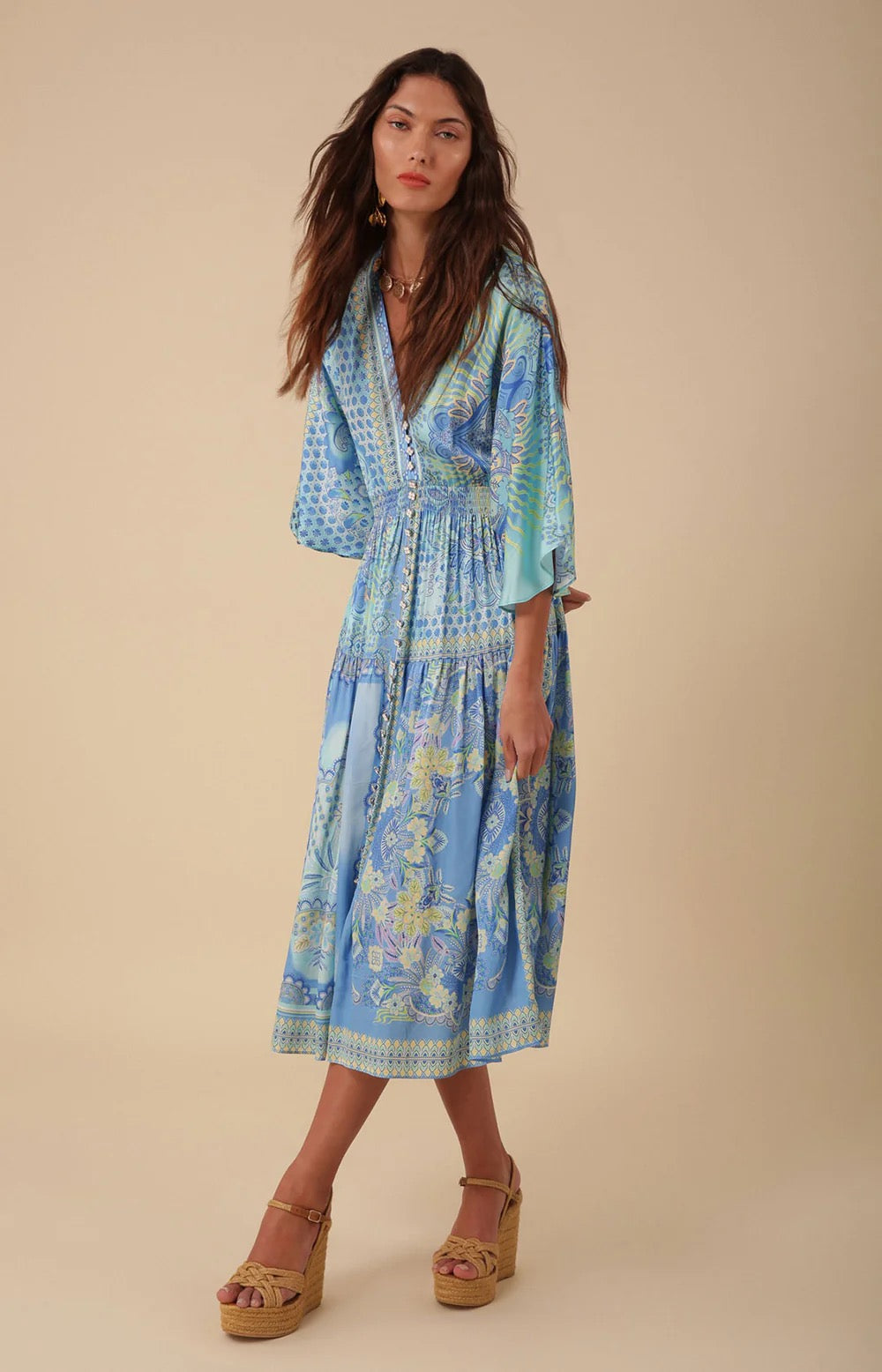 Blue Kaylee Printed Midi Dress