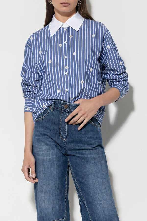 Blue Stripe Sequin Detail Shirt