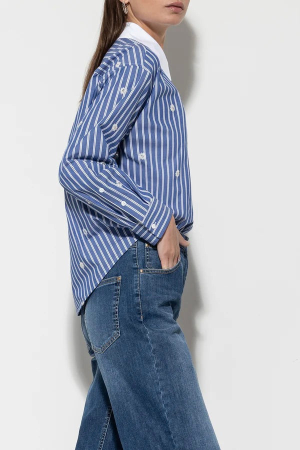 Blue Stripe Sequin Detail Shirt