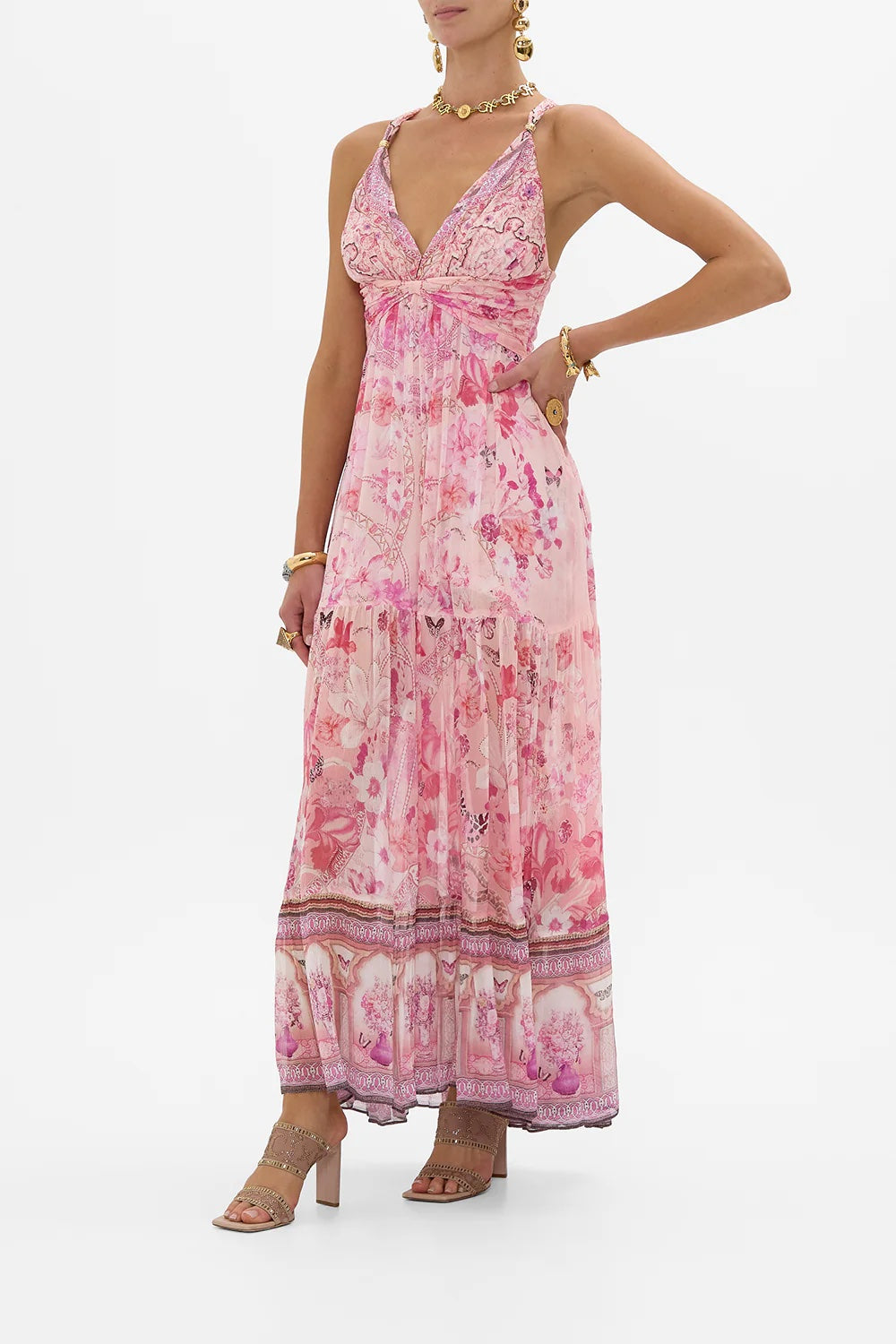 Botanical Novella Bead Strap Maxi Dress