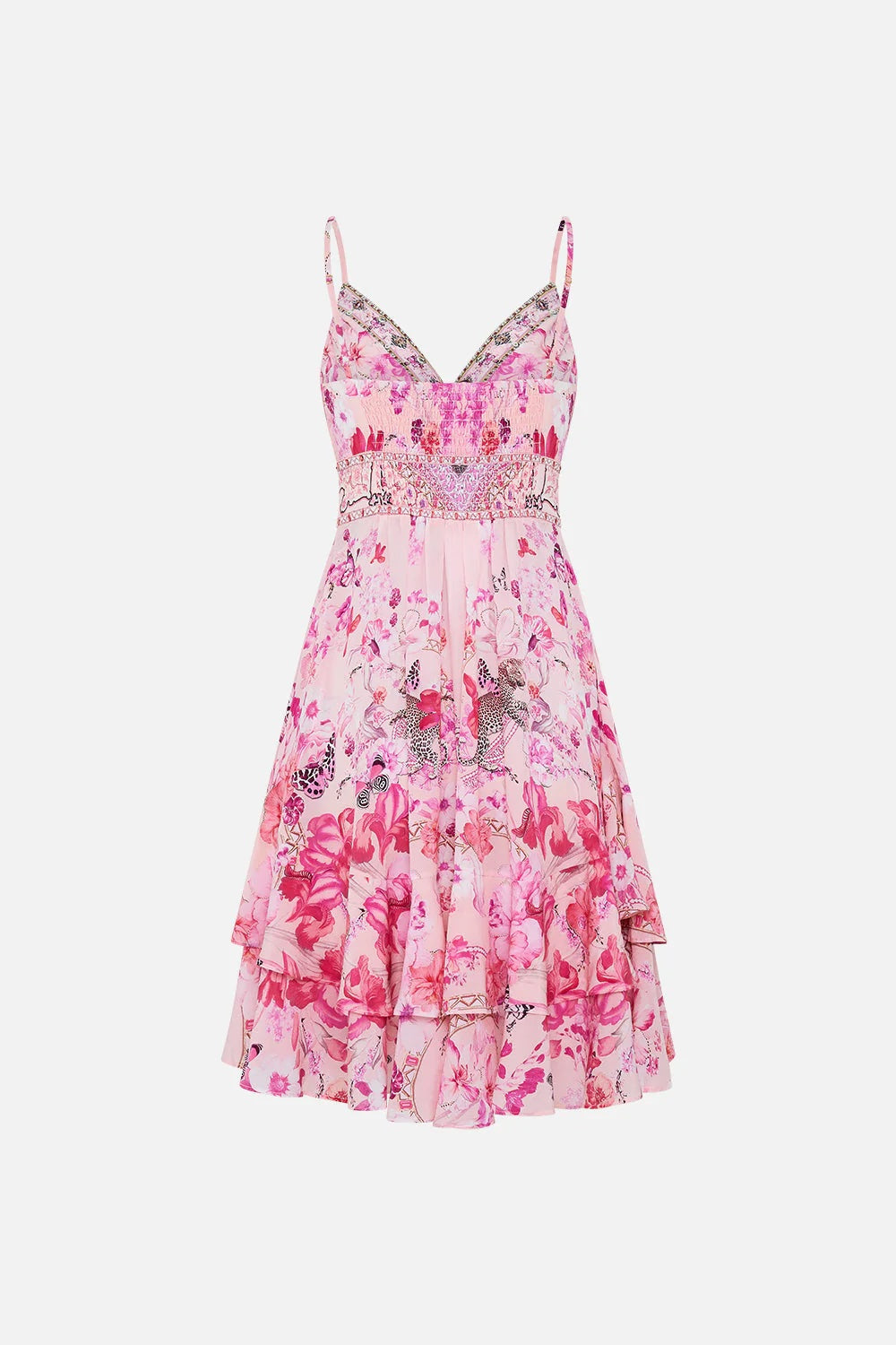 Botanical Novella Button Front Strappy Frill Dress