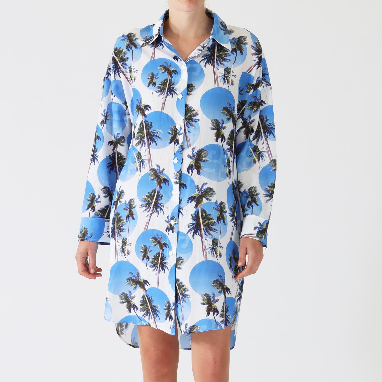 Bright Azure Beach Point Print Shirt Dress