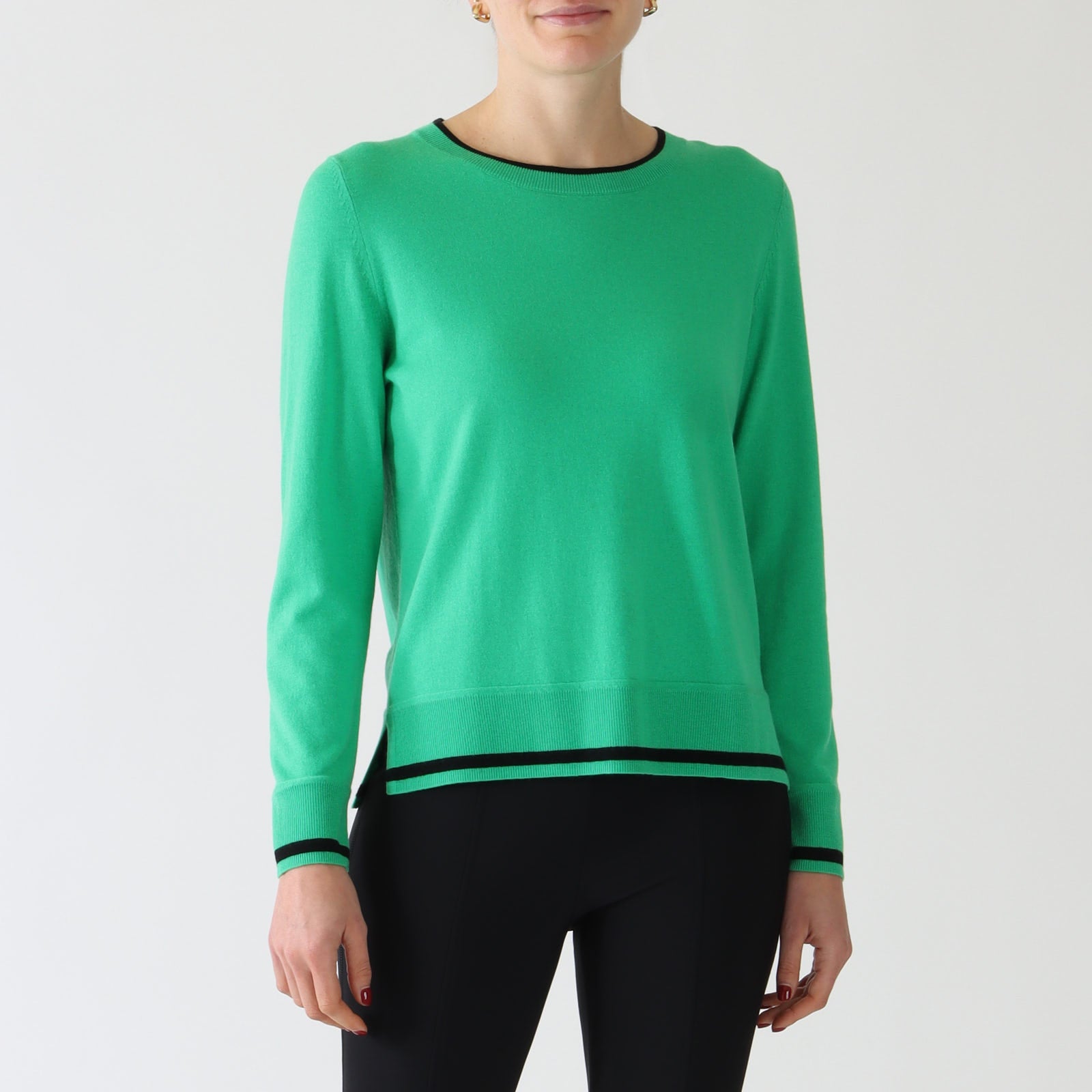 Bright Basil Leaf Sweater With Black Trims