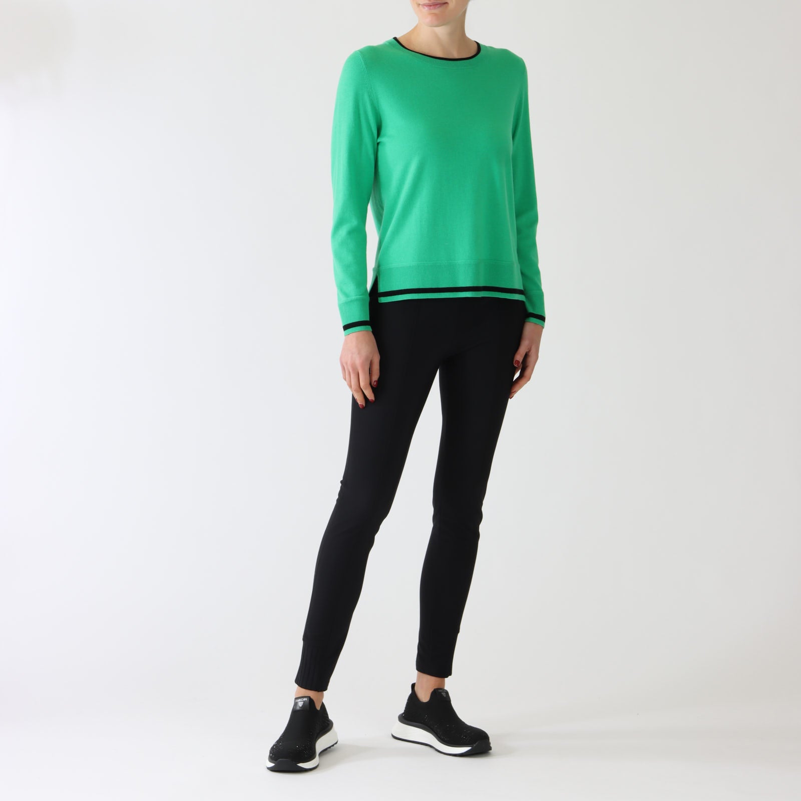 Bright Basil Leaf Sweater With Black Trims