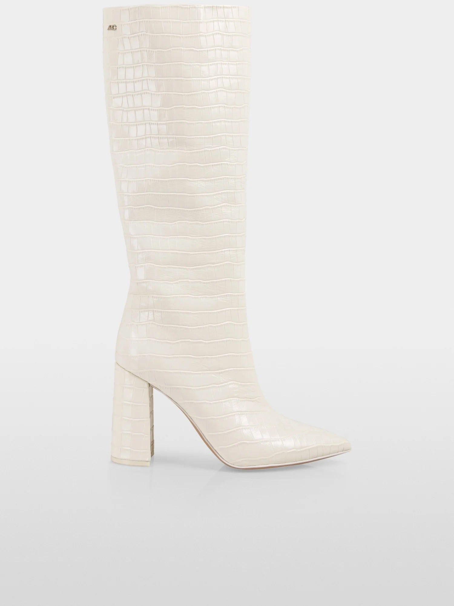 Bright Ecru Crocodile Embossed Leather High Boots