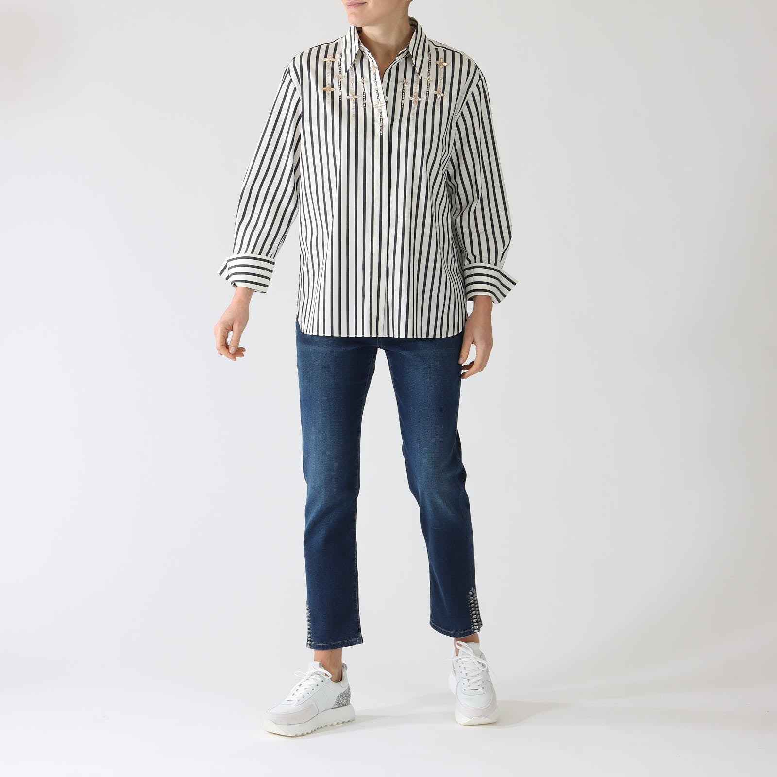 Bright Ecru & Midnight Blue Striped Shirt