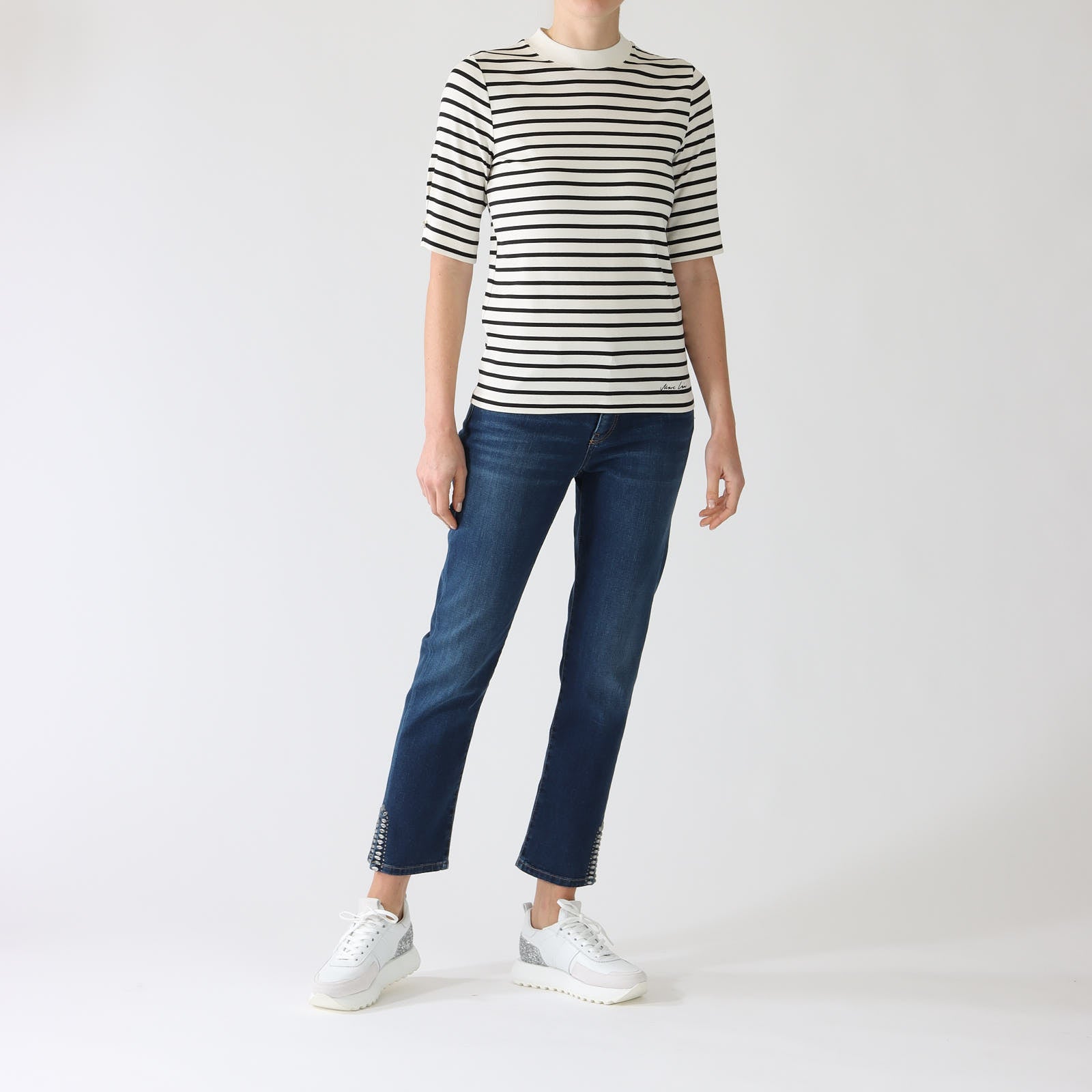 Bright Ecru & Midnight Blue Striped T-Shirt