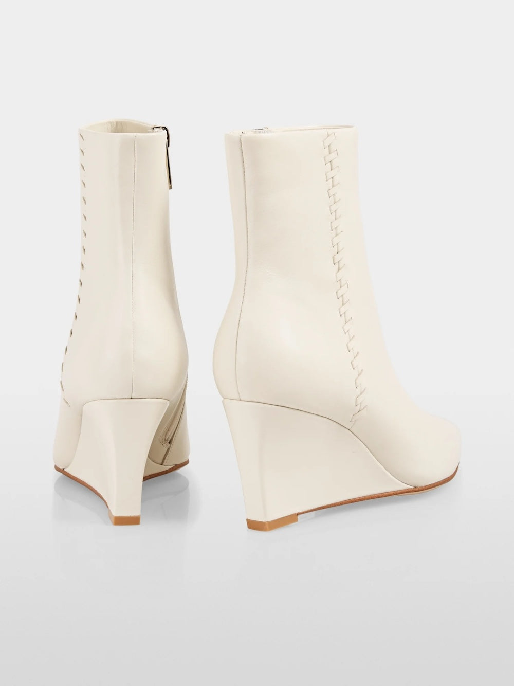 Bright Ecru Wedge Heel Leather Bootie