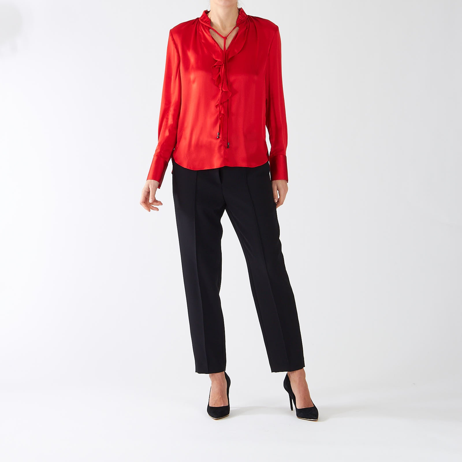 Bright Fire Red Silk Frill Blouse