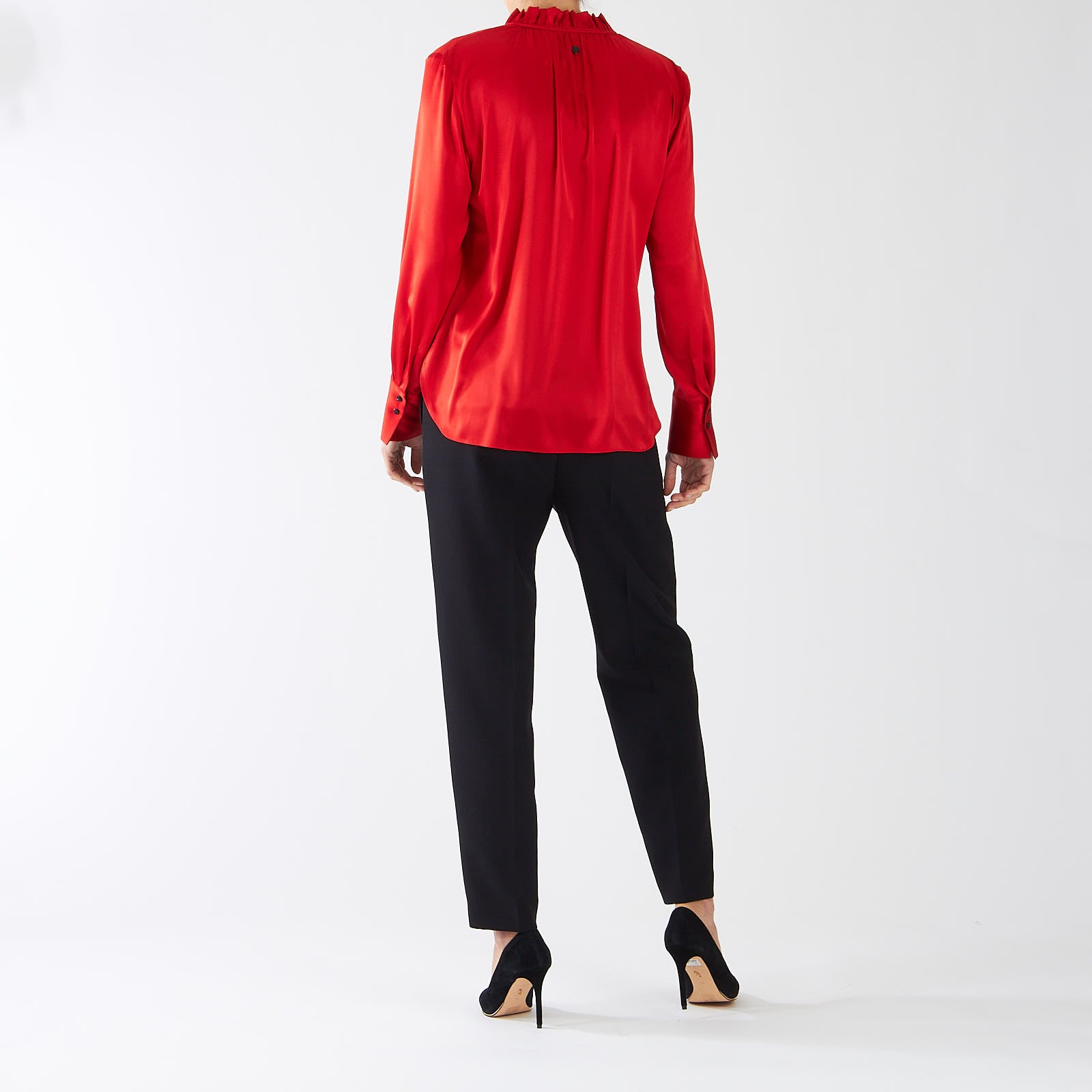 Bright Fire Red Silk Frill Blouse