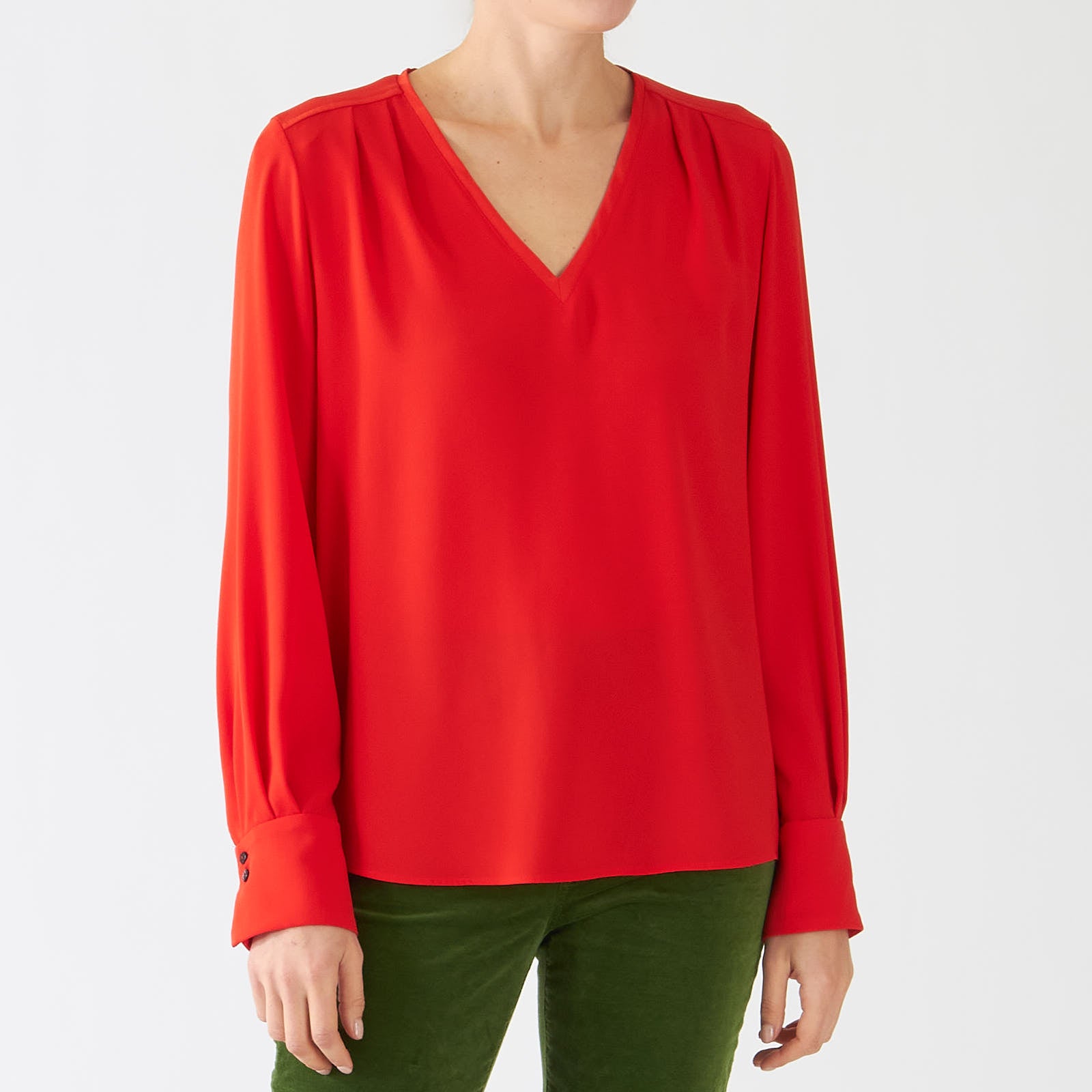 Bright Fire Red V-Neck Flowing Blouse