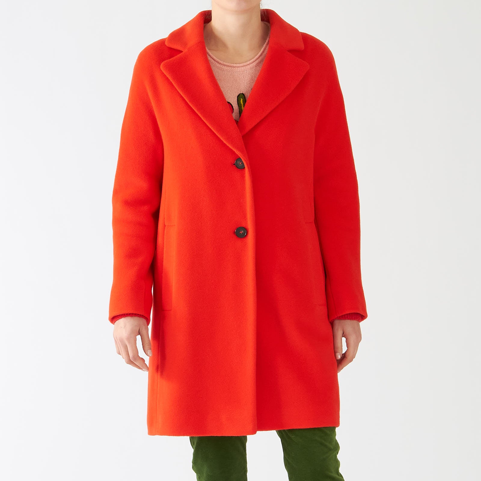 Bright Fire Red Wool Blend Coat