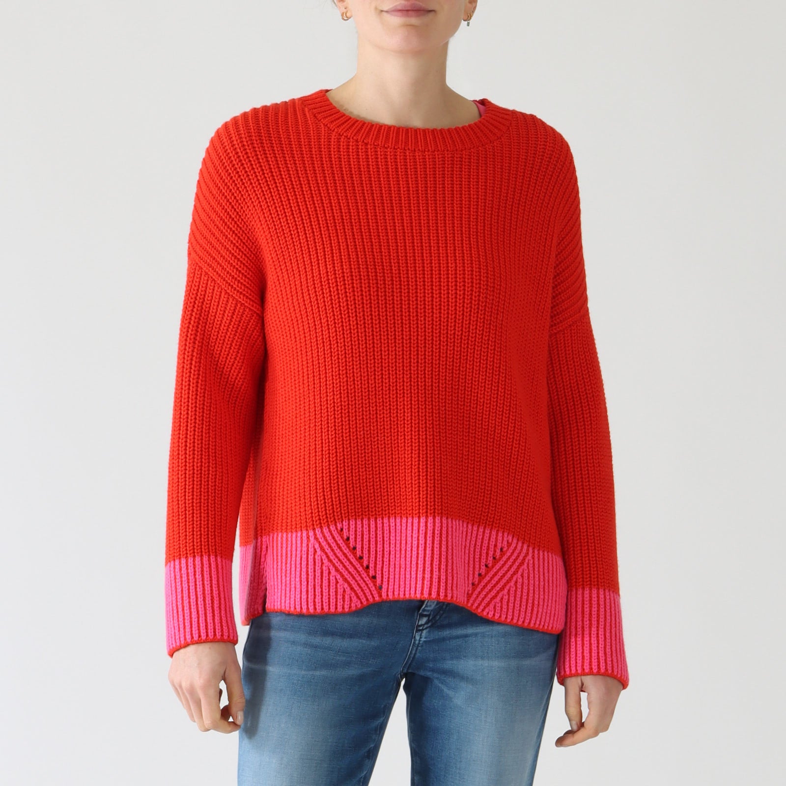 Bright Fire Red Wool Blend Ribbed Knit Sweater