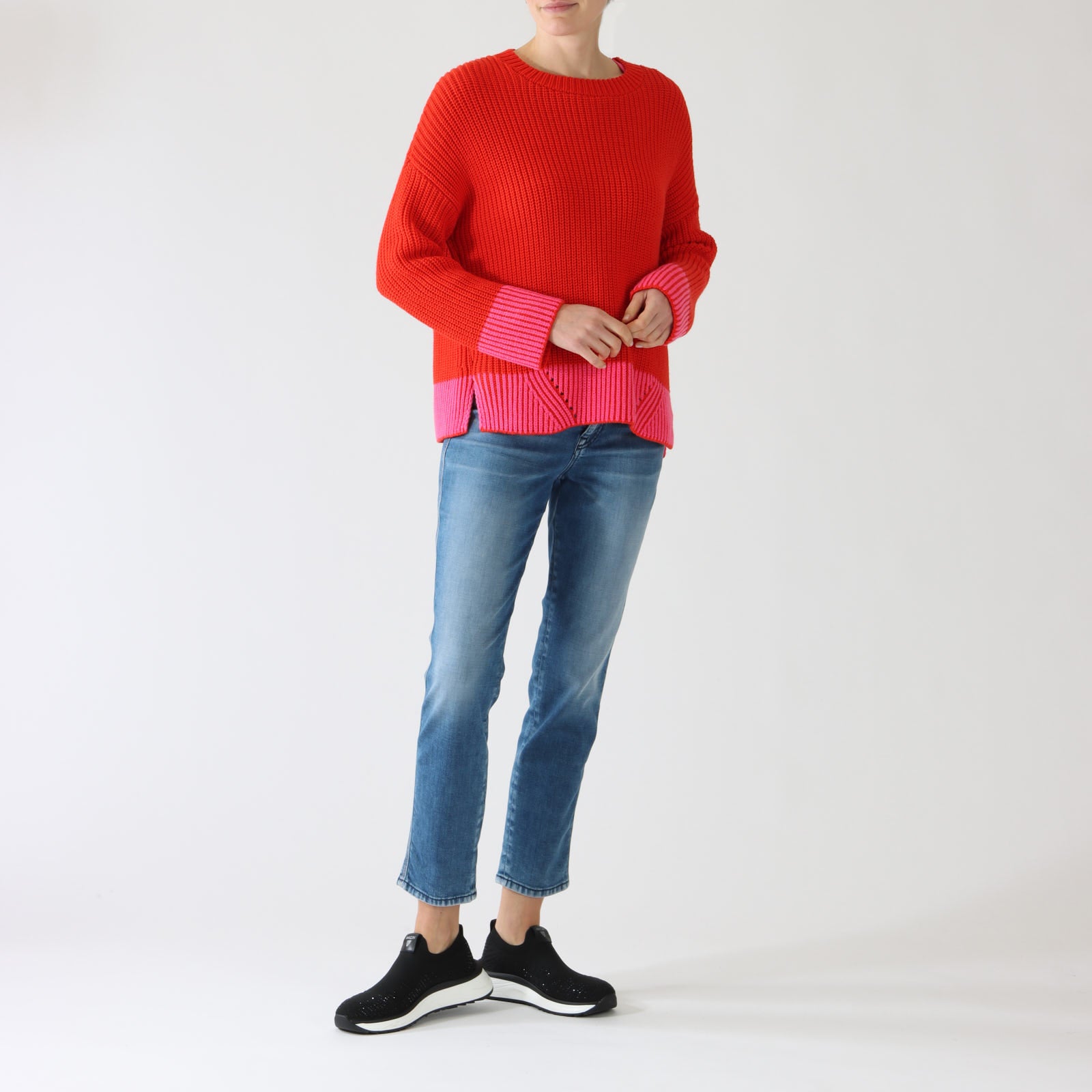 Bright Fire Red Wool Blend Ribbed Knit Sweater