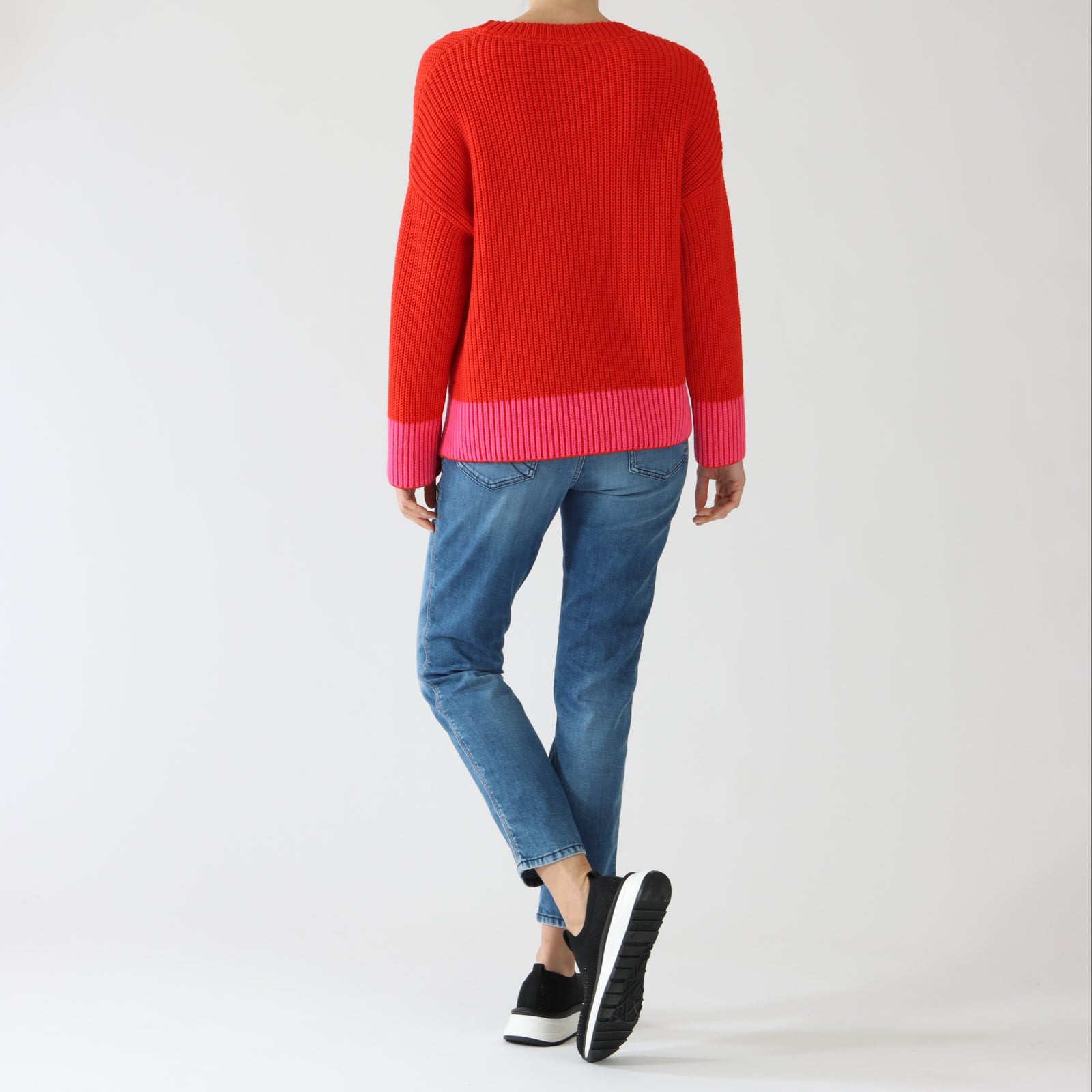 Bright Fire Red Wool Blend Ribbed Knit Sweater