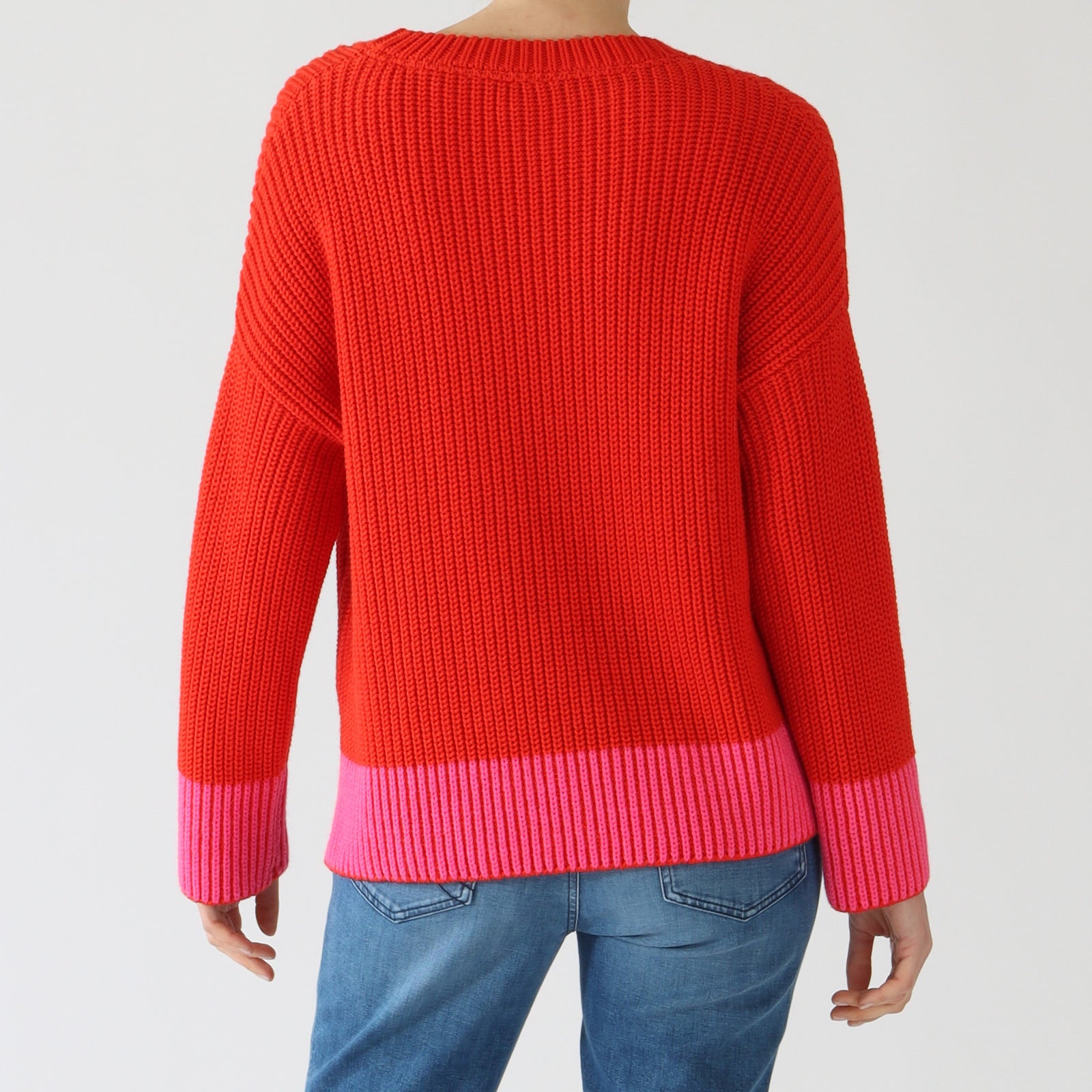 Bright Fire Red Wool Blend Ribbed Knit Sweater