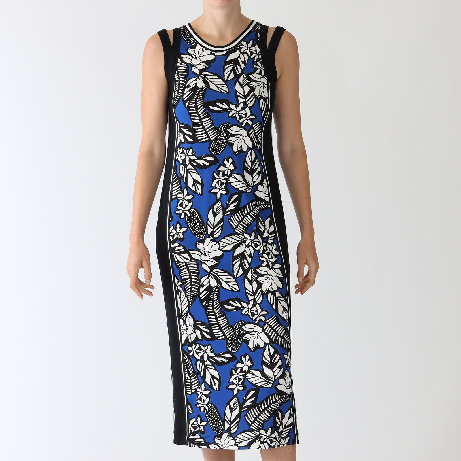 Bright Royal Blue Bluemy Print Fitted Midi Dress