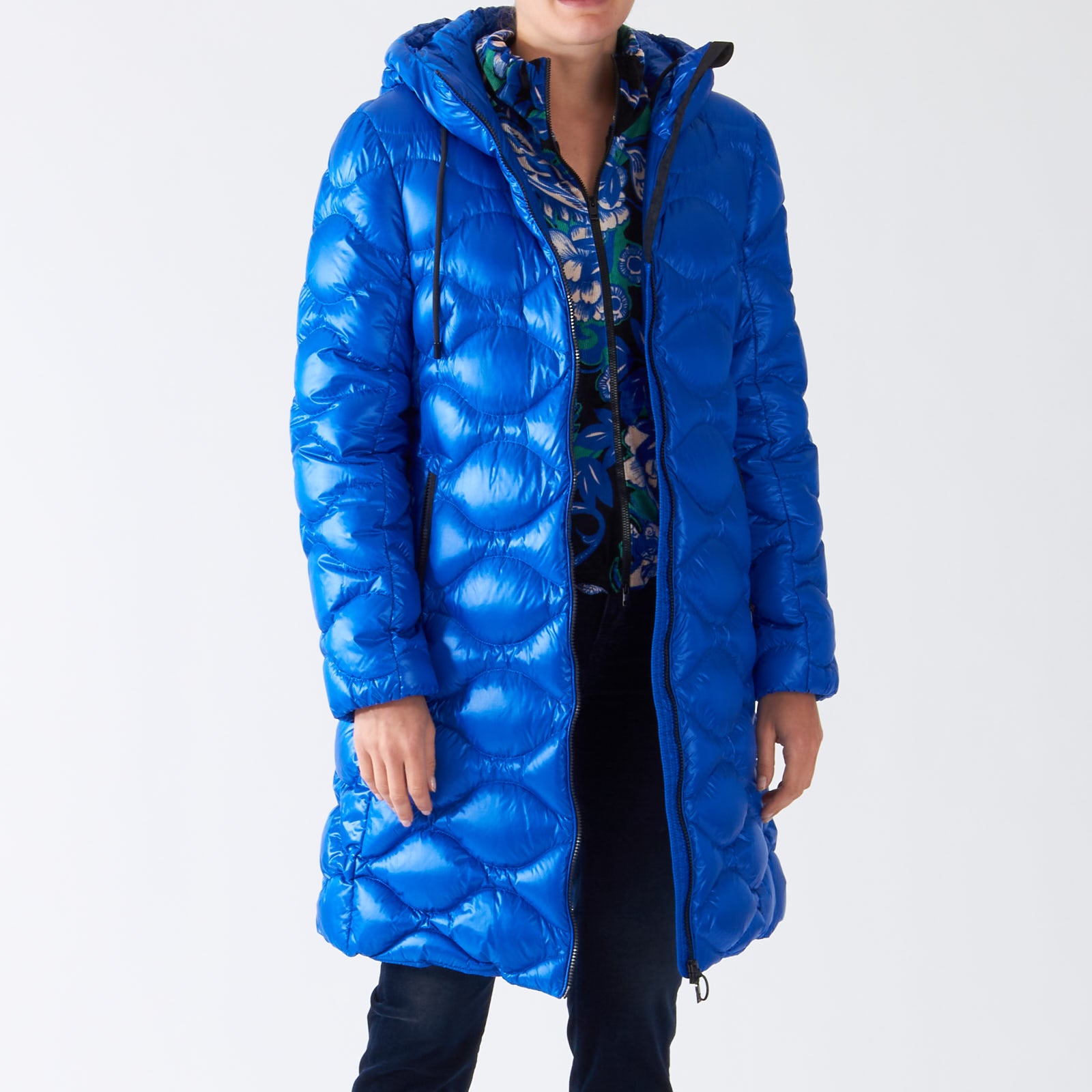 Bright Royal Blue Down Quilted Hooded Coat