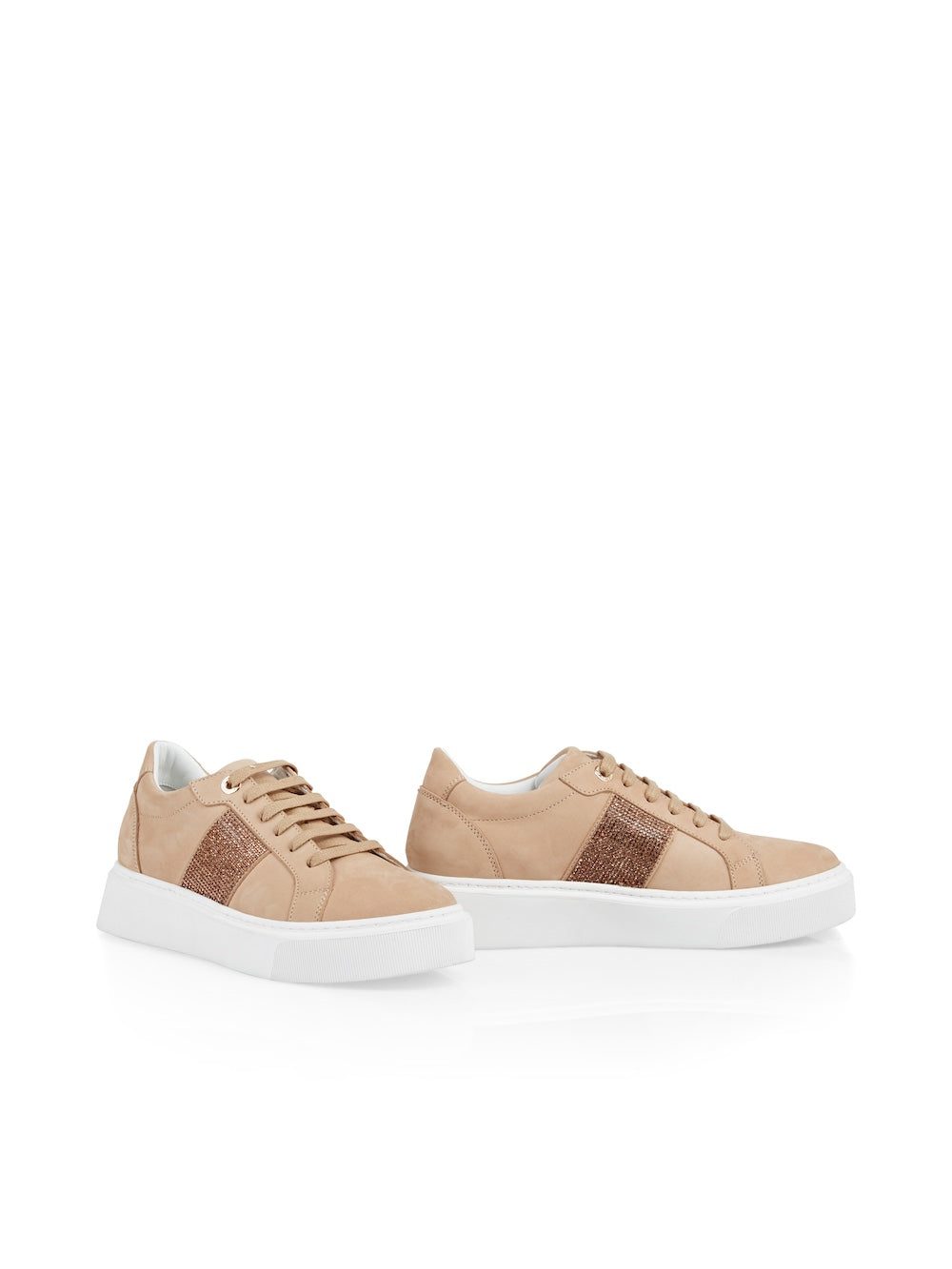 Bright Toffee Sneakers With Rhinestone Stripe