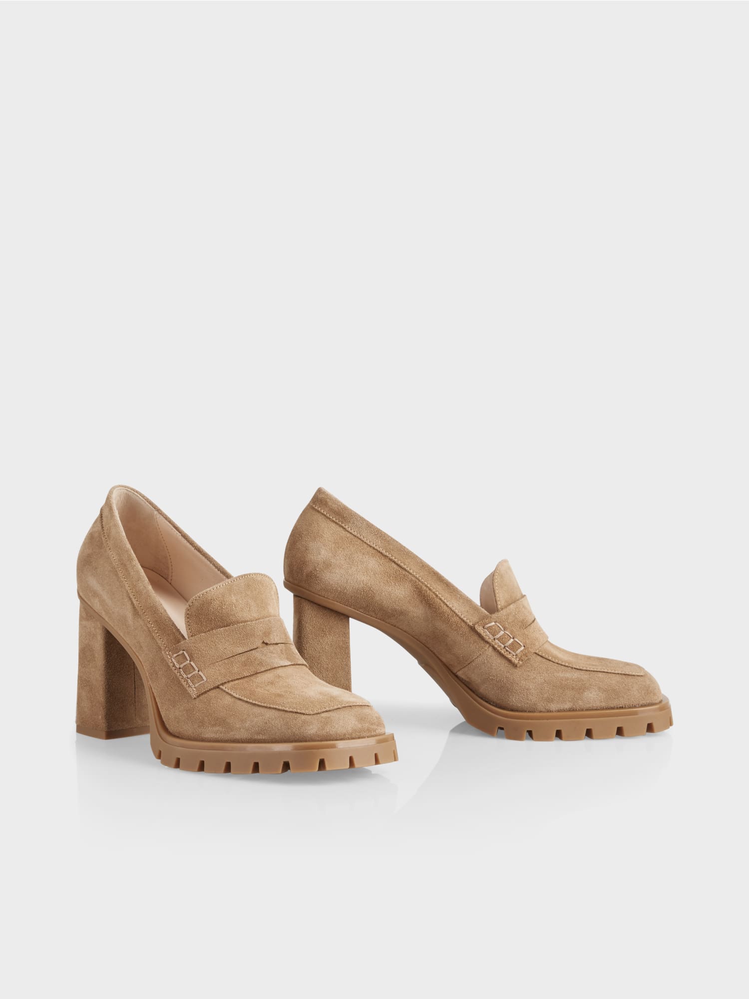 Bright Toffee Suede Block Heeled Loafers