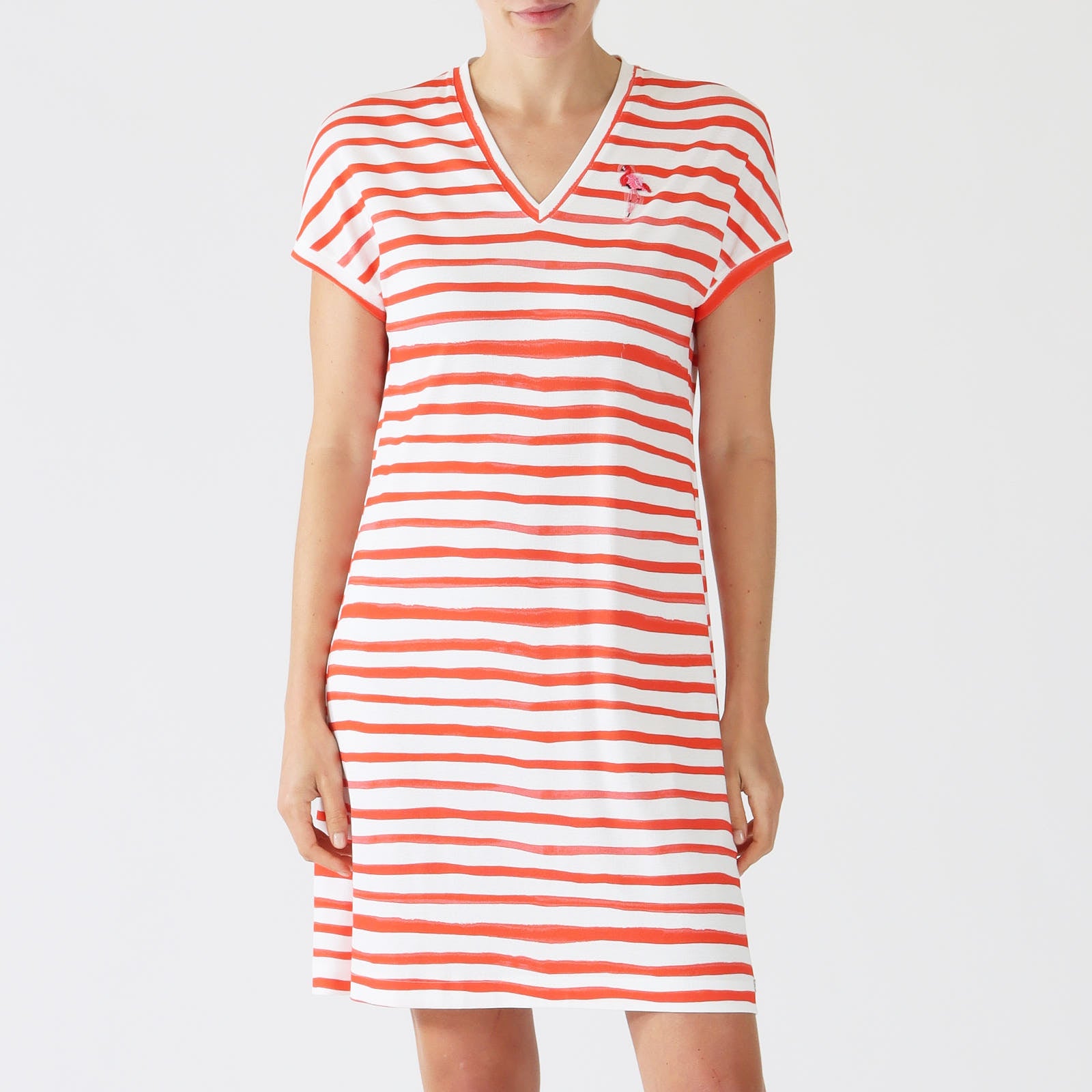 Bright Tomato Stripe T-Shirt Dress