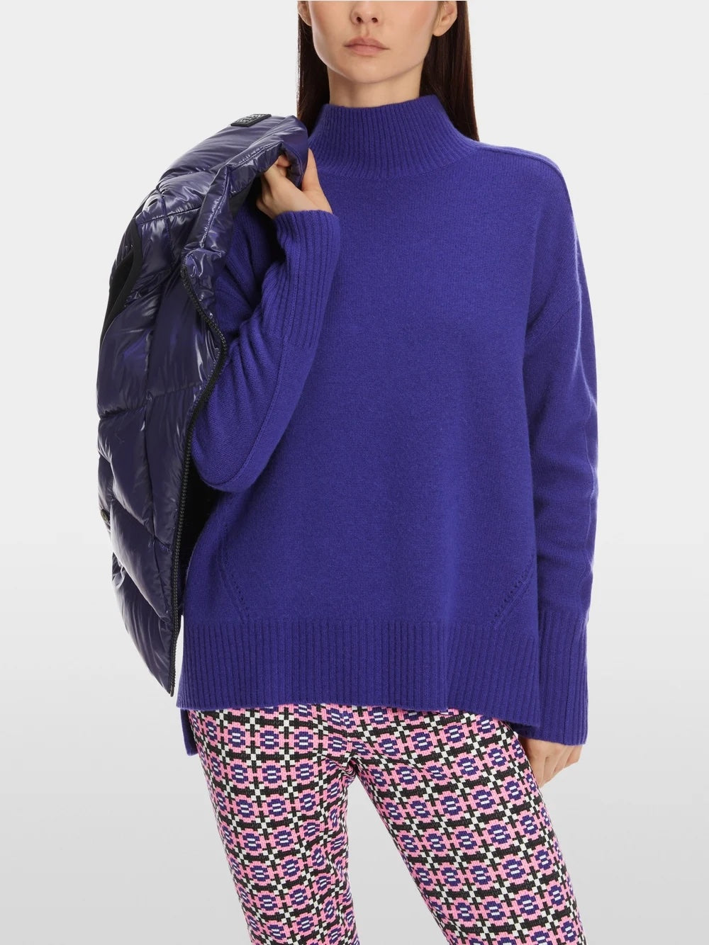 Bright Violet Cashmere Blend Polo Neck Sweater