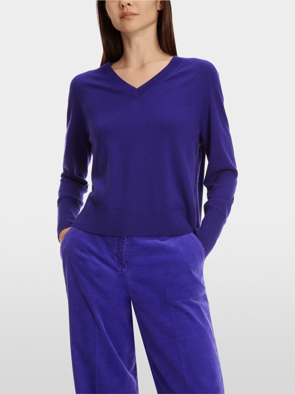 Bright Violet Cashmere Blend V-Neck Sweater