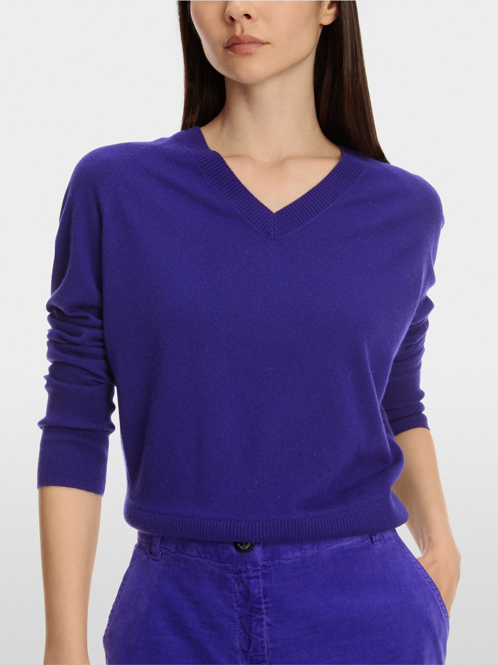 Bright Violet Cashmere Blend V-Neck Sweater