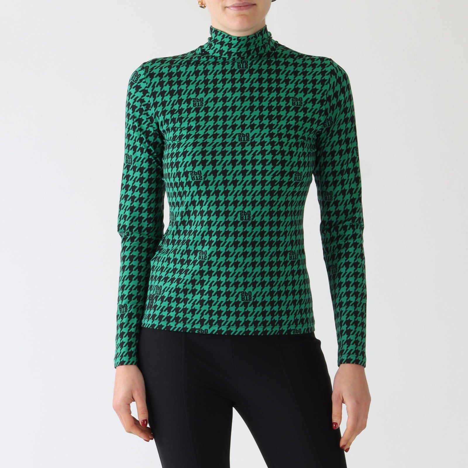 Brilliant Green Chickcheck Print Polo Top