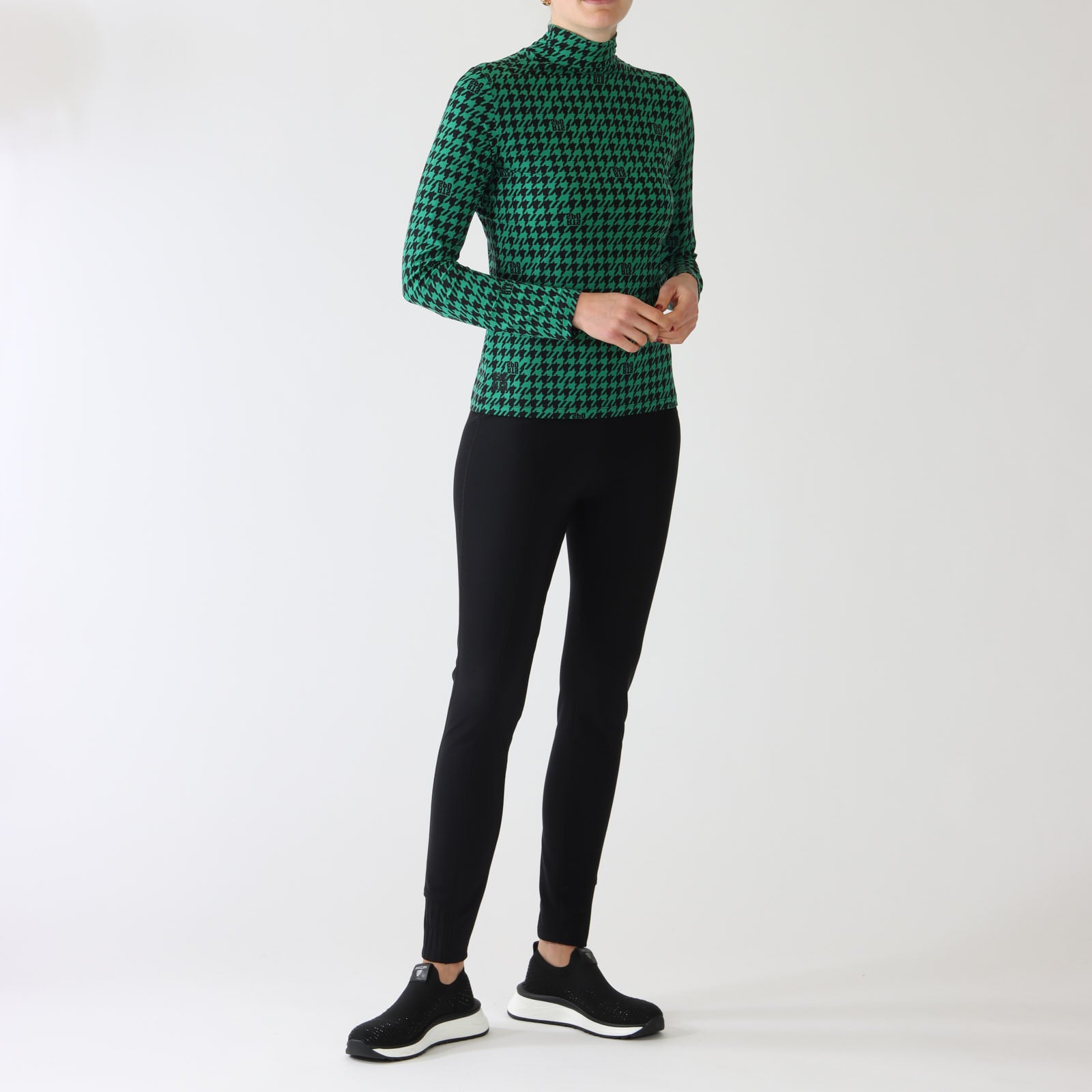 Brilliant Green Chickcheck Print Polo Top