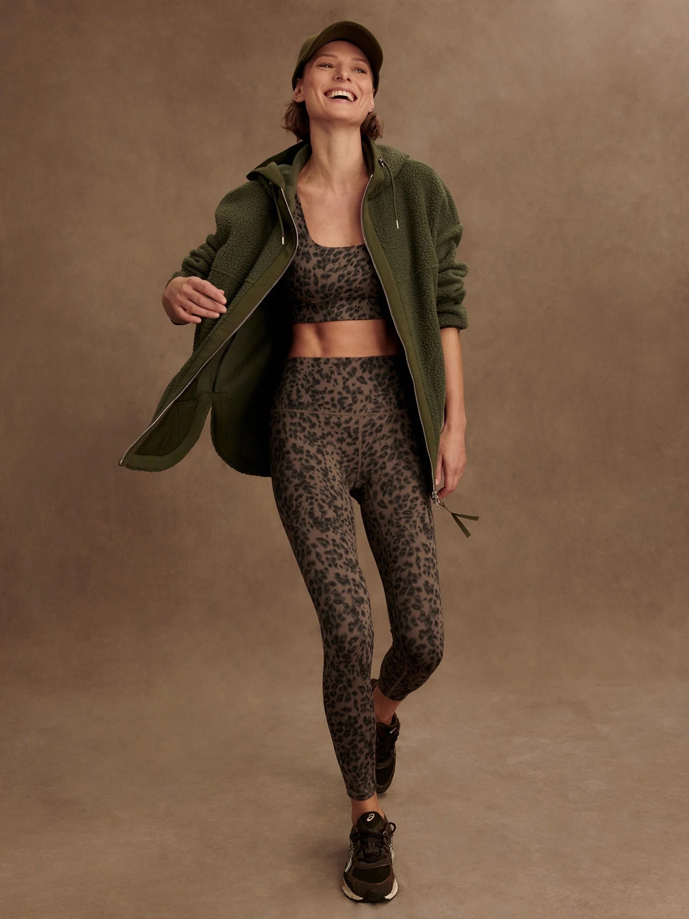 Brown Contrast Cheetah Print High-Rise Leggings