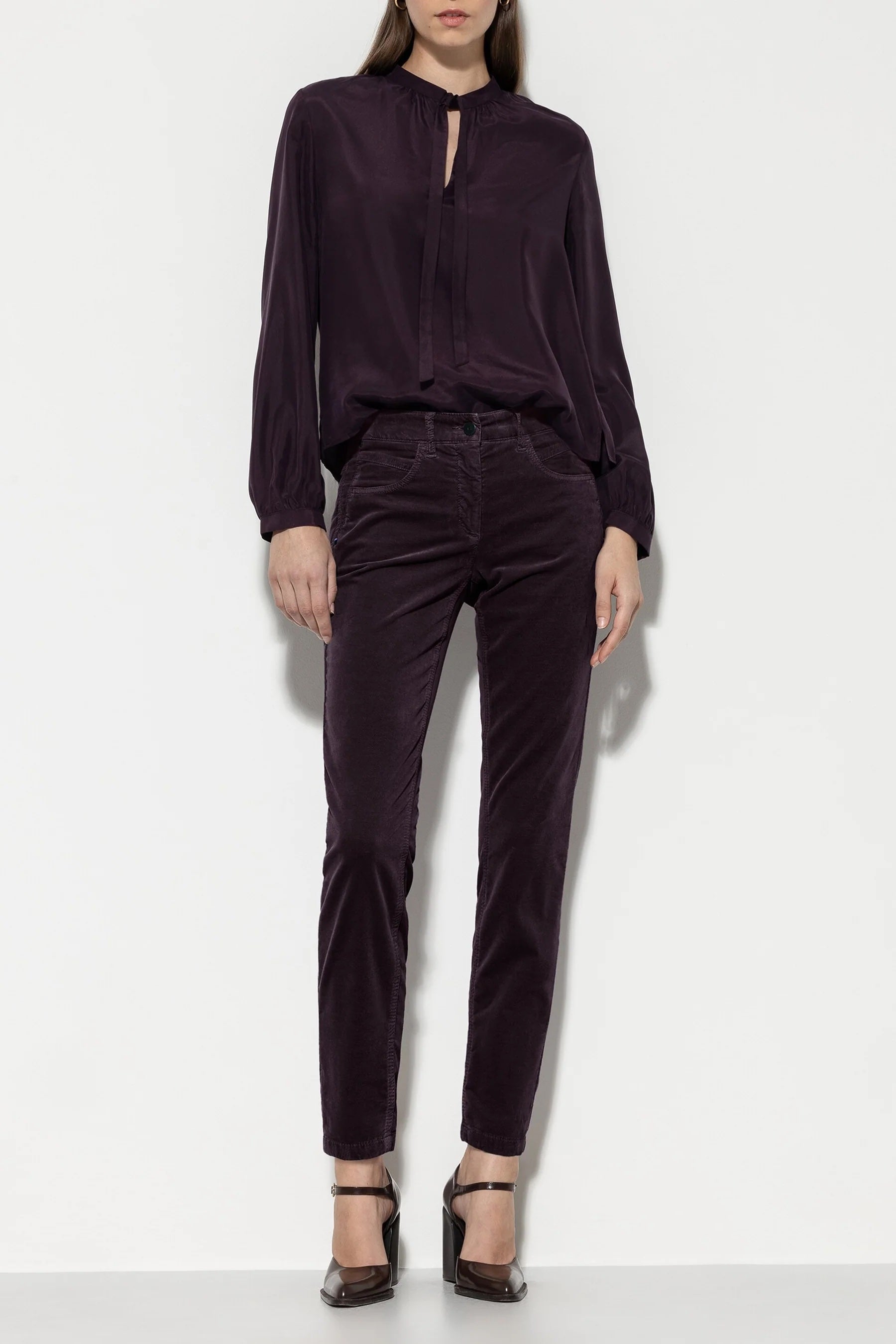 Burgundy Elasticated Back Velvet Pants