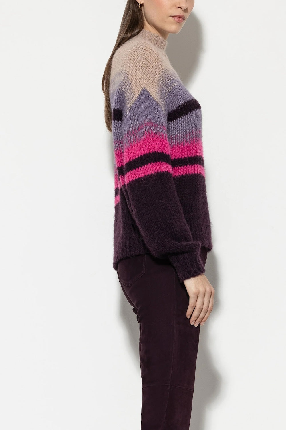 Burgundy Fancy Stripe Turtleneck Sweater