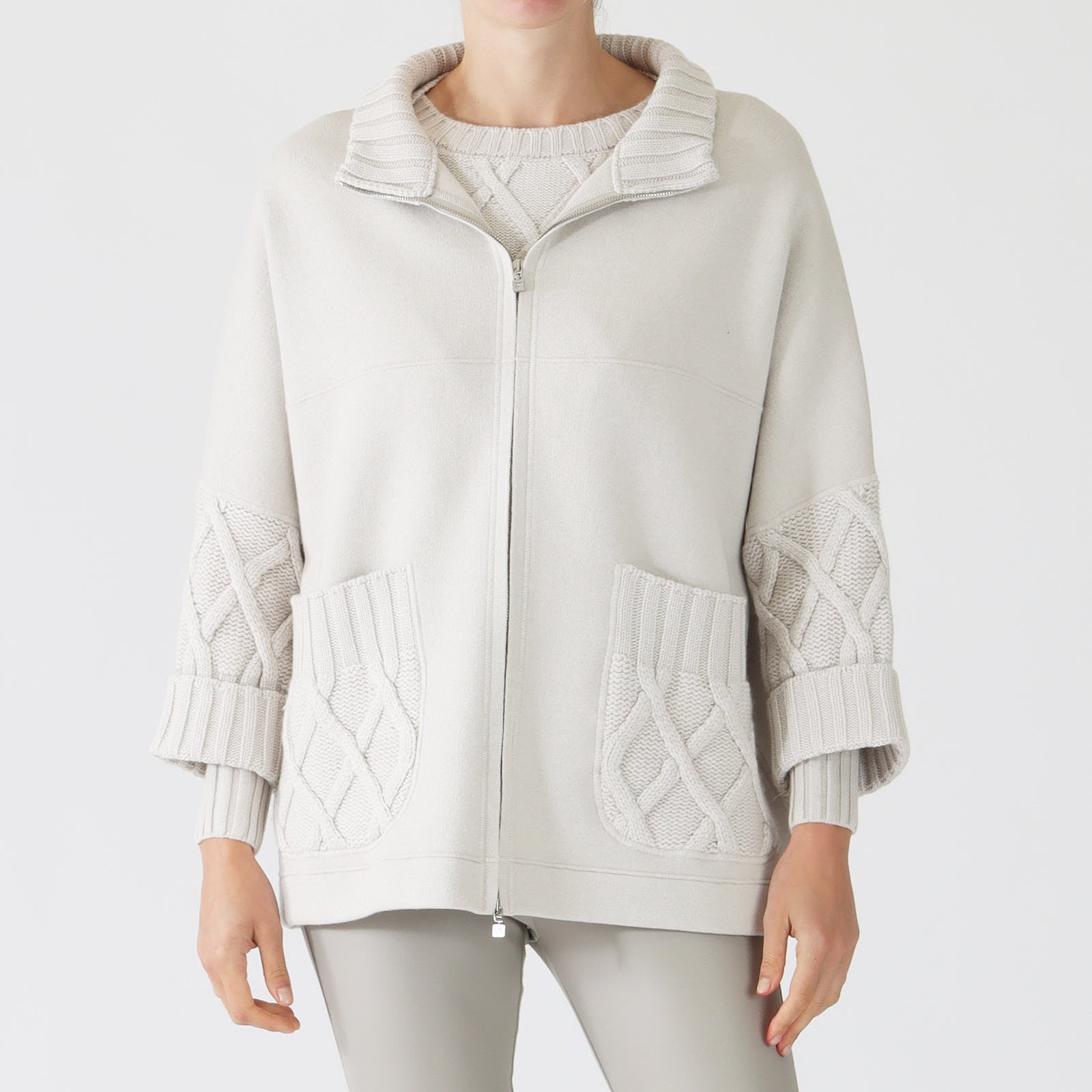 Calce Zip Jacket With Cable Knit Trims