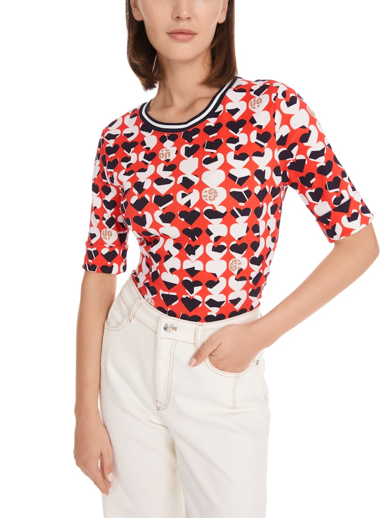 Campari Splithearts Print Stretch Cotton Top