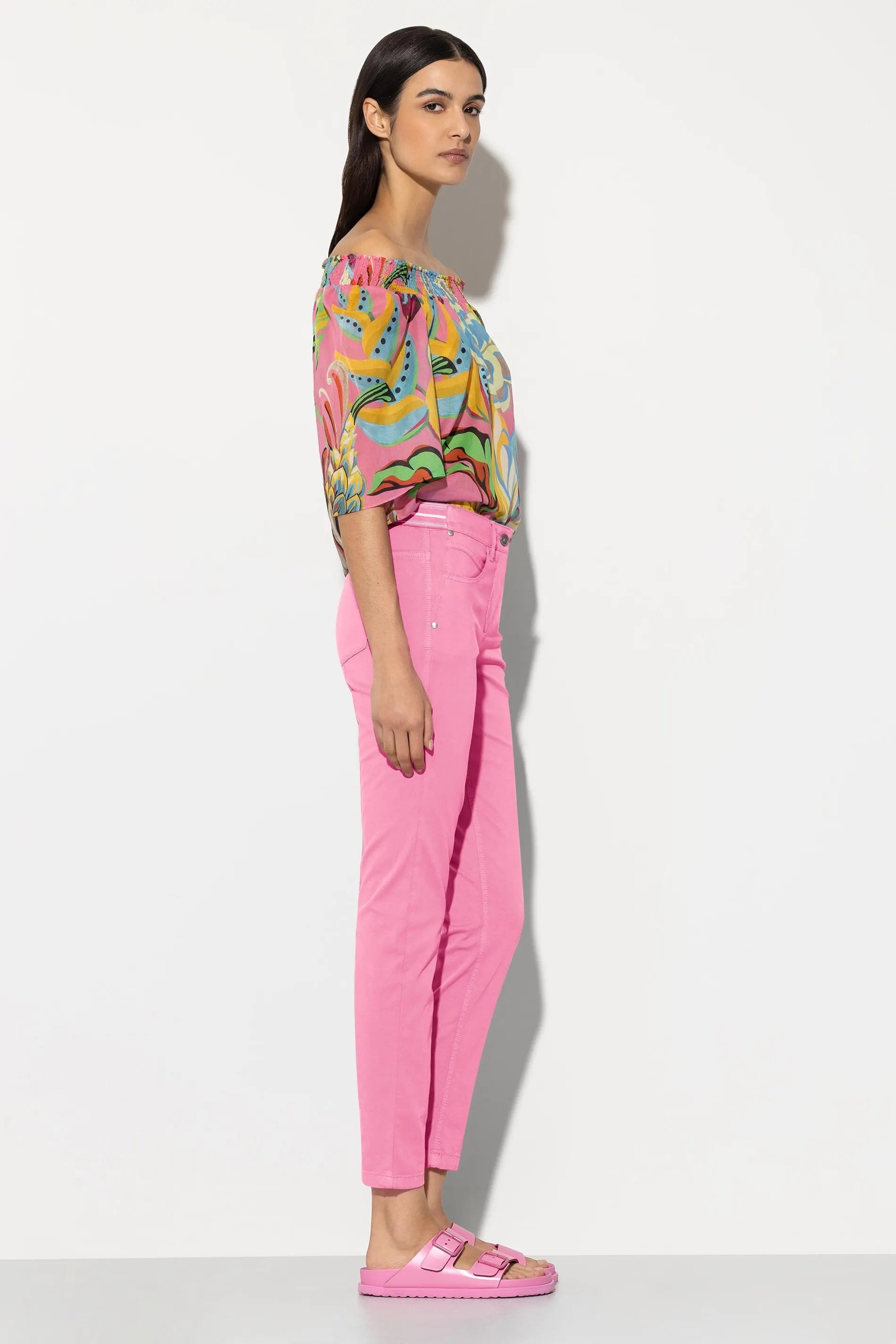 Candy Pink Elasticated Back Cotton Jeans