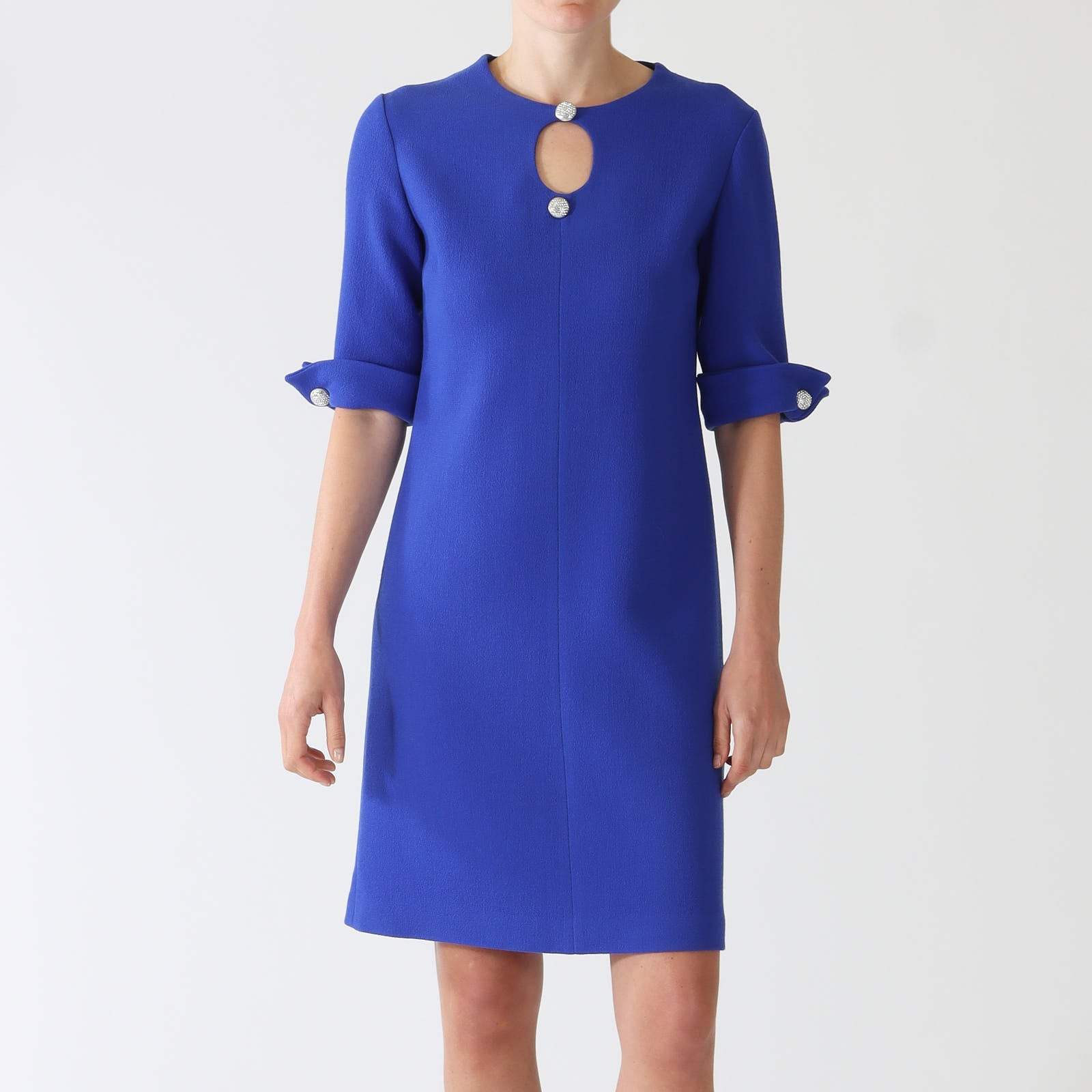 Carlen Bleu Keyhole Dress With Crystal Buttons