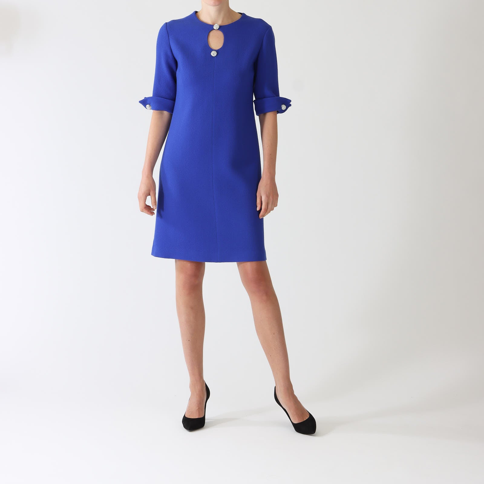 Carlen Bleu Keyhole Dress With Crystal Buttons